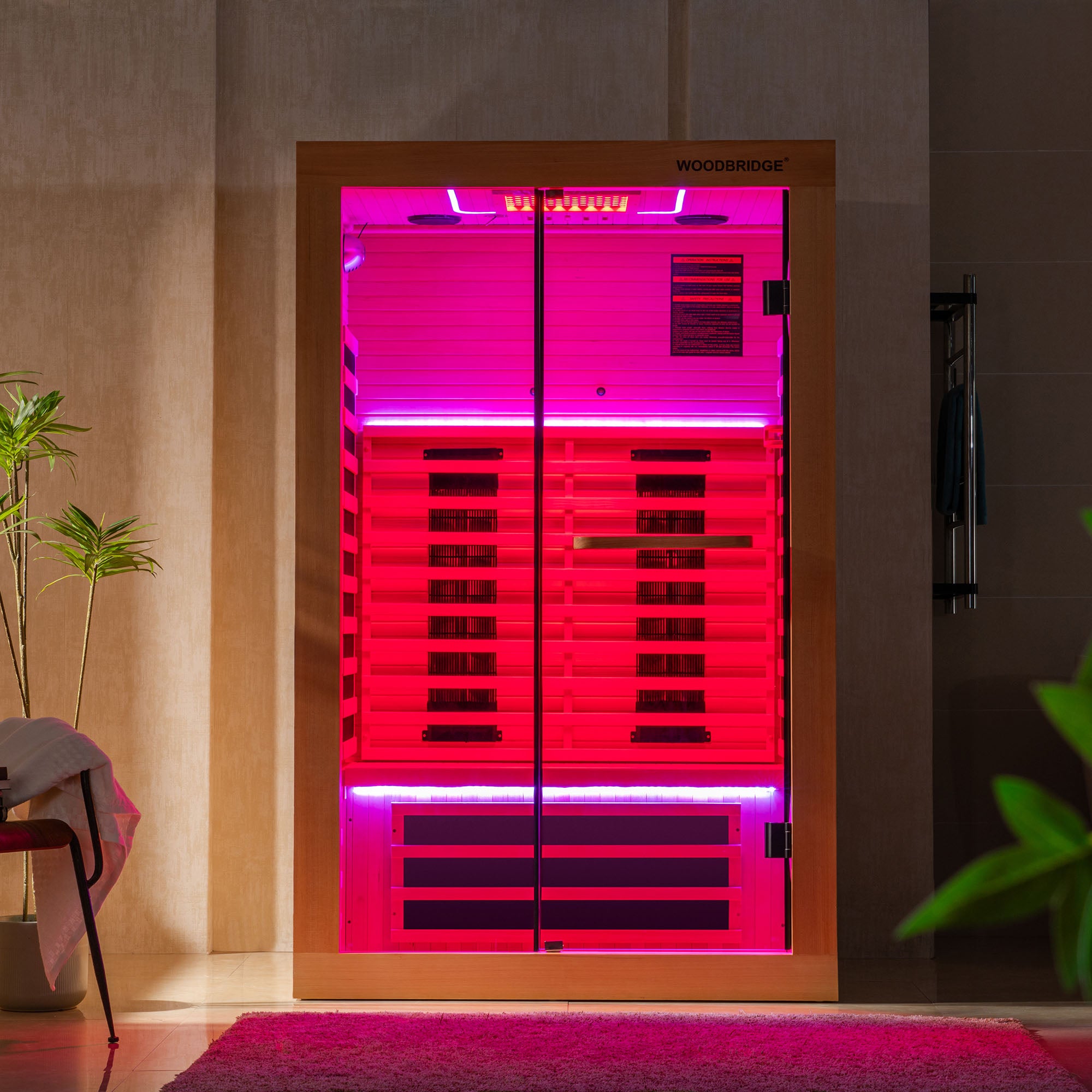 2 Person Canadian Hemlock Wood Infrared Sauna For Home With Touch-Tone Keypad, Led Color Therapy Light, Tempered Glass Door And A Top Vent