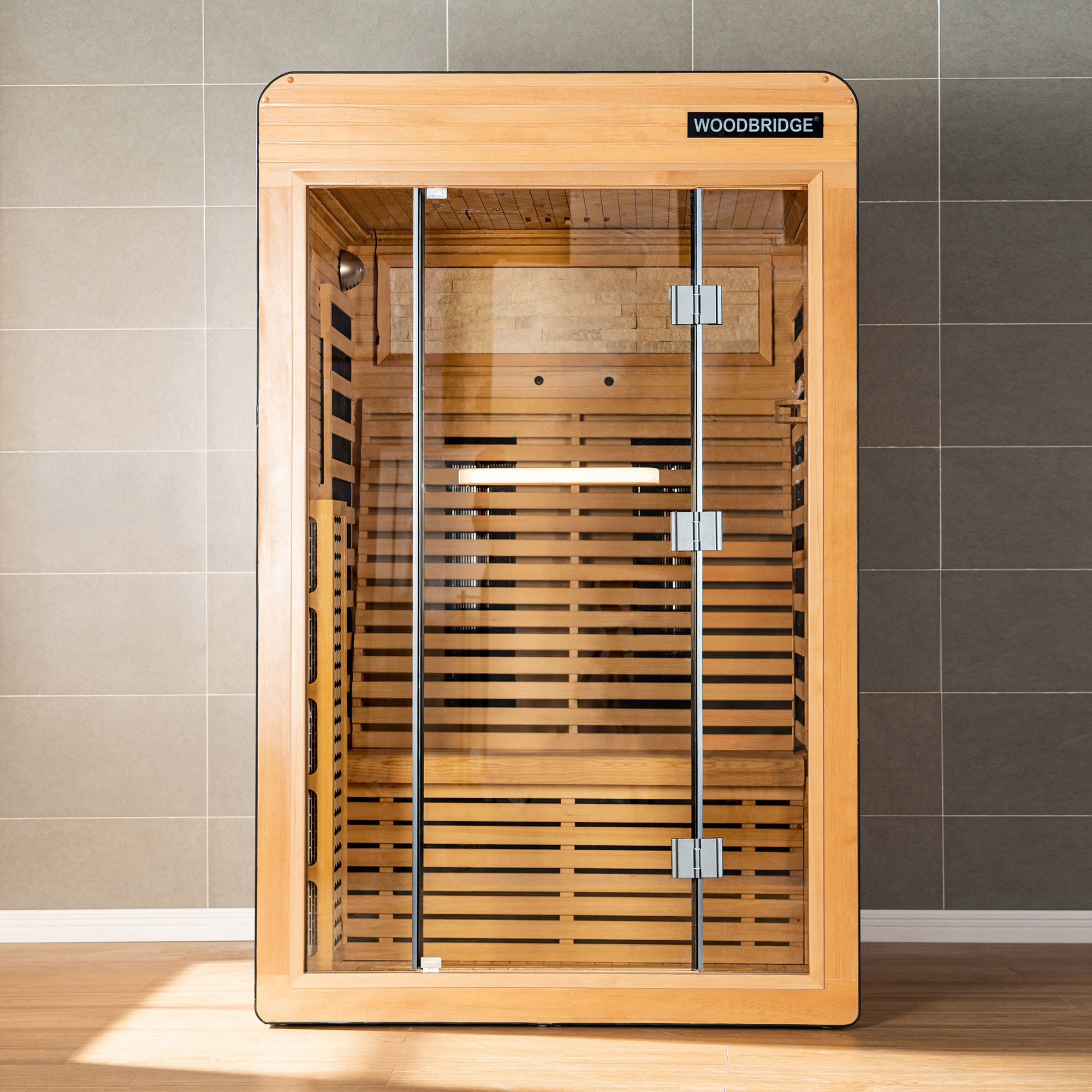 2 Person Canadian Hemlock Wood Infrared Sauna For Home With Touch-Tone Keypad, Led Color Therapy Light, Tempered Glass Door And A Top Vent