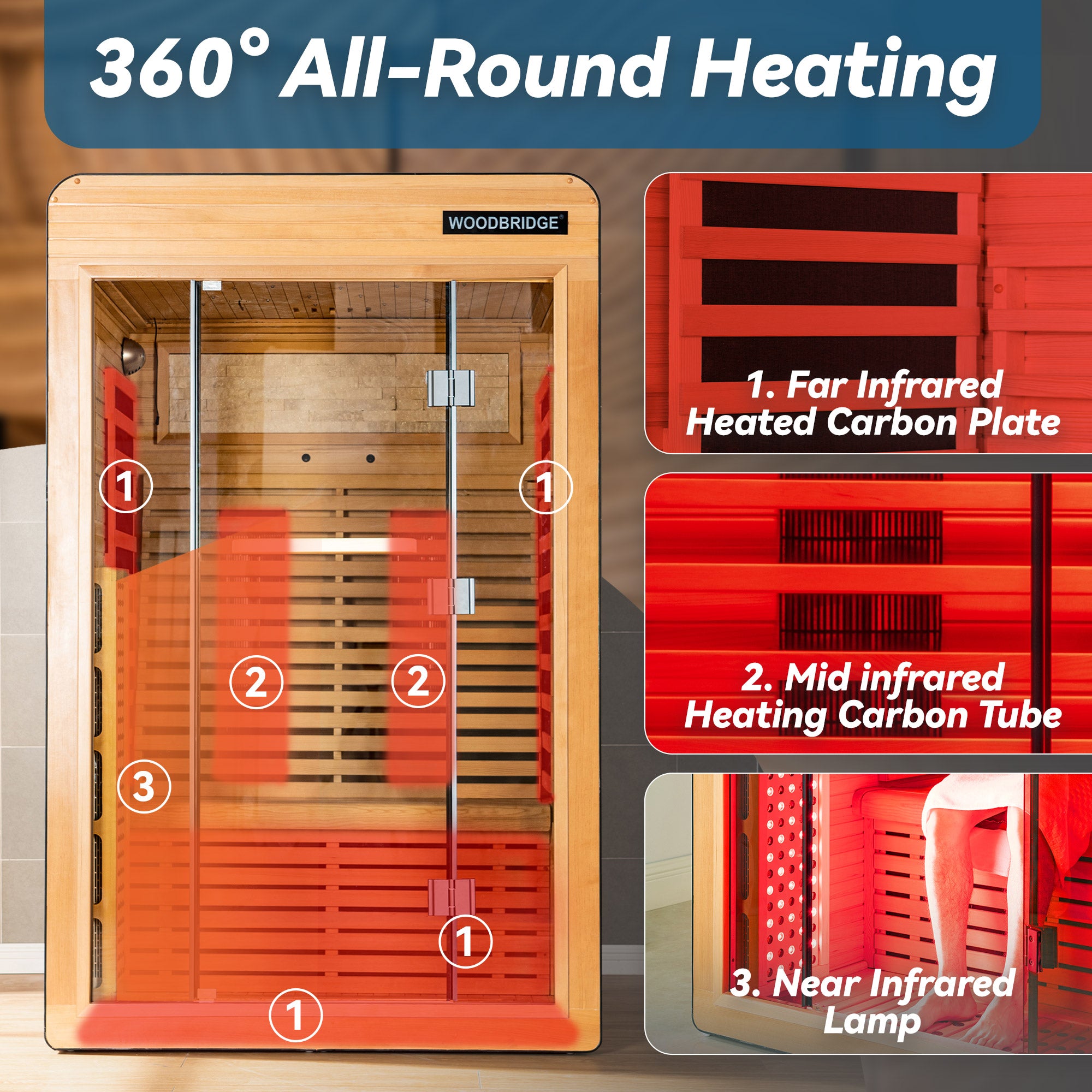 2 Person Canadian Hemlock Wood Infrared Sauna For Home With Touch-Tone Keypad, Led Color Therapy Light, Tempered Glass Door And A Top Vent