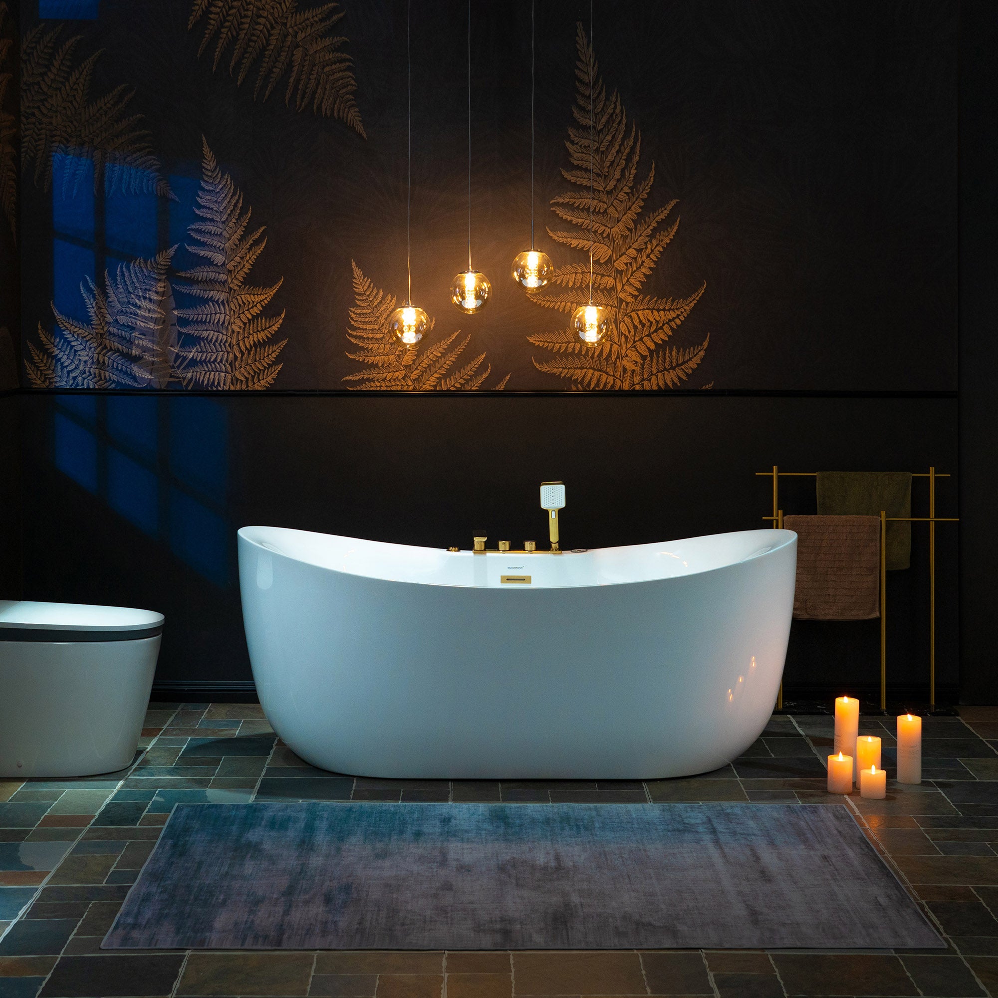 WOODBRIDGE 72" x 35-3/8" Whirlpool and Air Bath Heated Soaking Combination Tub with Adjustable Speed Air Blower and Display Control Panel, Brushed Gold Finish Trim and Drain Kit
