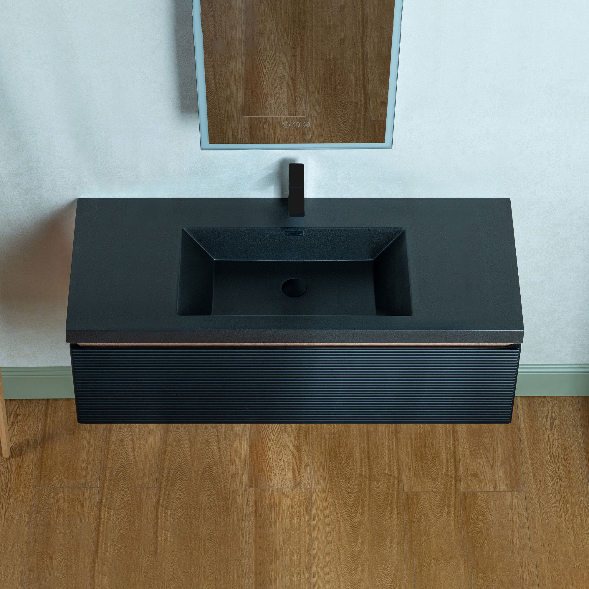 WOODBRIDGE 29-1/2 in. W x 19-5/8 in. D Wall Mounted Floating Multi-layer Engineering Wood Bathroom Vanity with Premium Black Sintered Stone Vanity Top