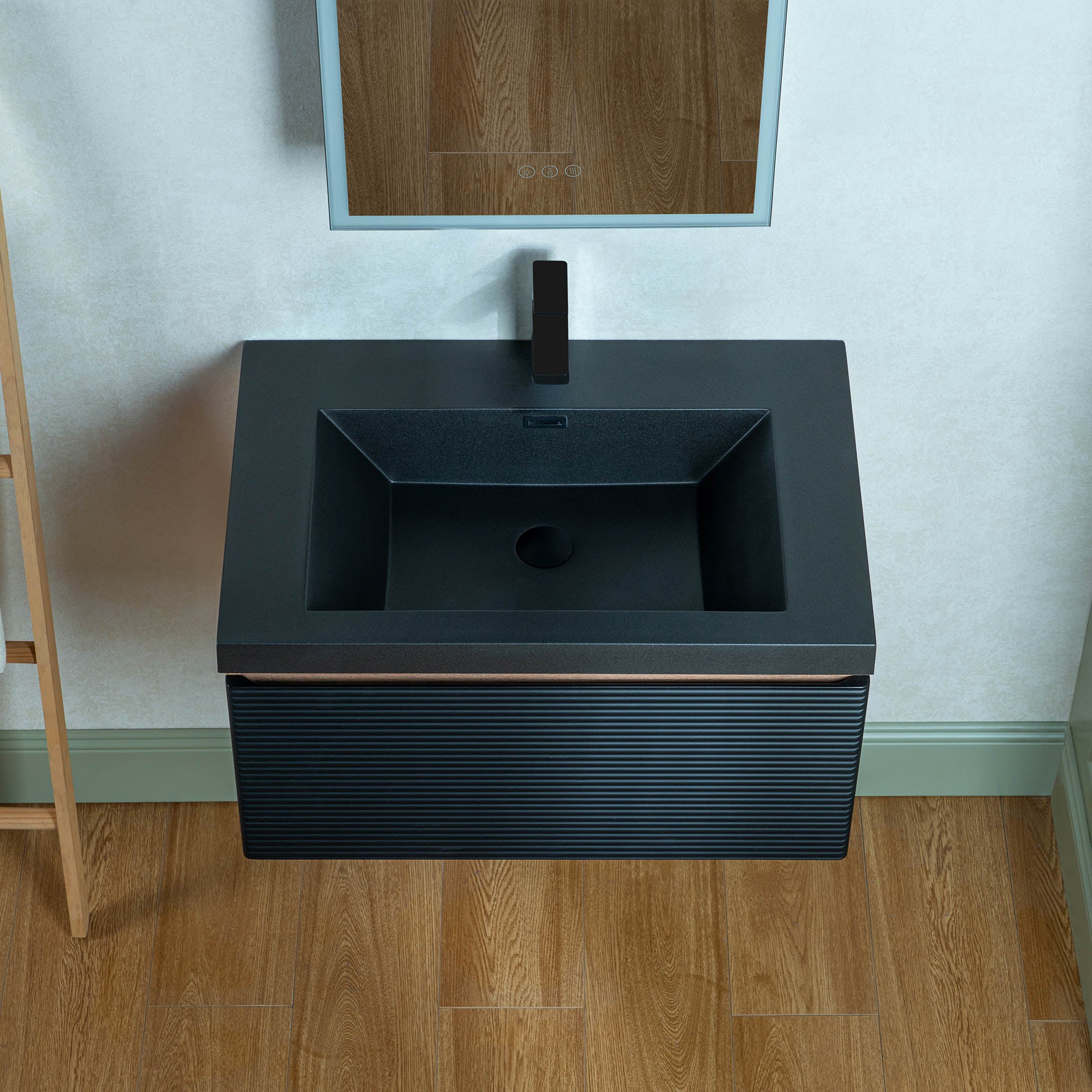 WOODBRIDGE 29-1/2 in. W x 19-5/8 in. D Wall Mounted Floating Multi-layer Engineering Wood Bathroom Vanity with Premium Black Sintered Stone Vanity Top