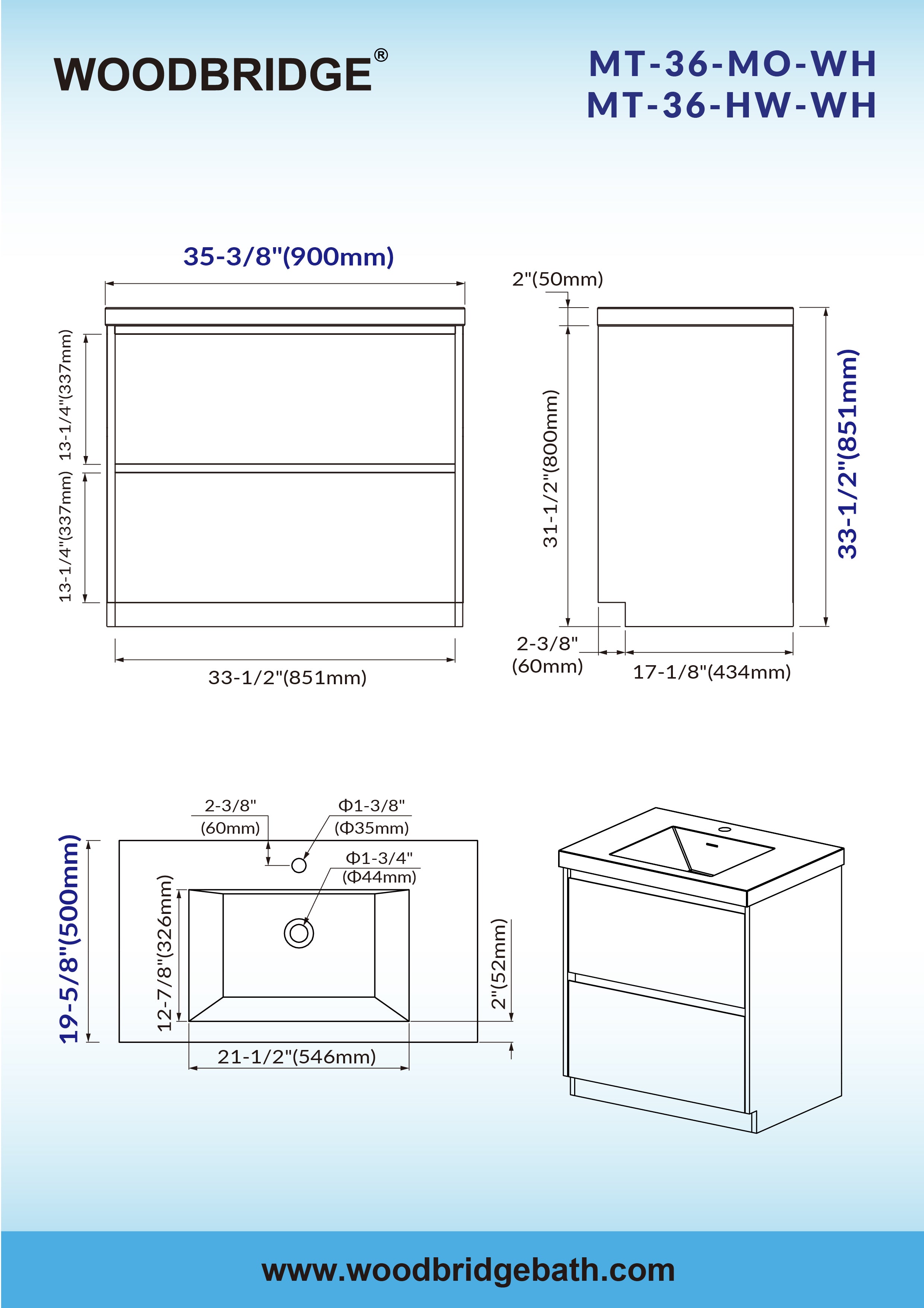 WOODBRIDGE 35-3/8 in. W x 19-5/8 in. D Freestanding Vanity in Mature Oak with Resin Composite Vanity Top in Glossy White
