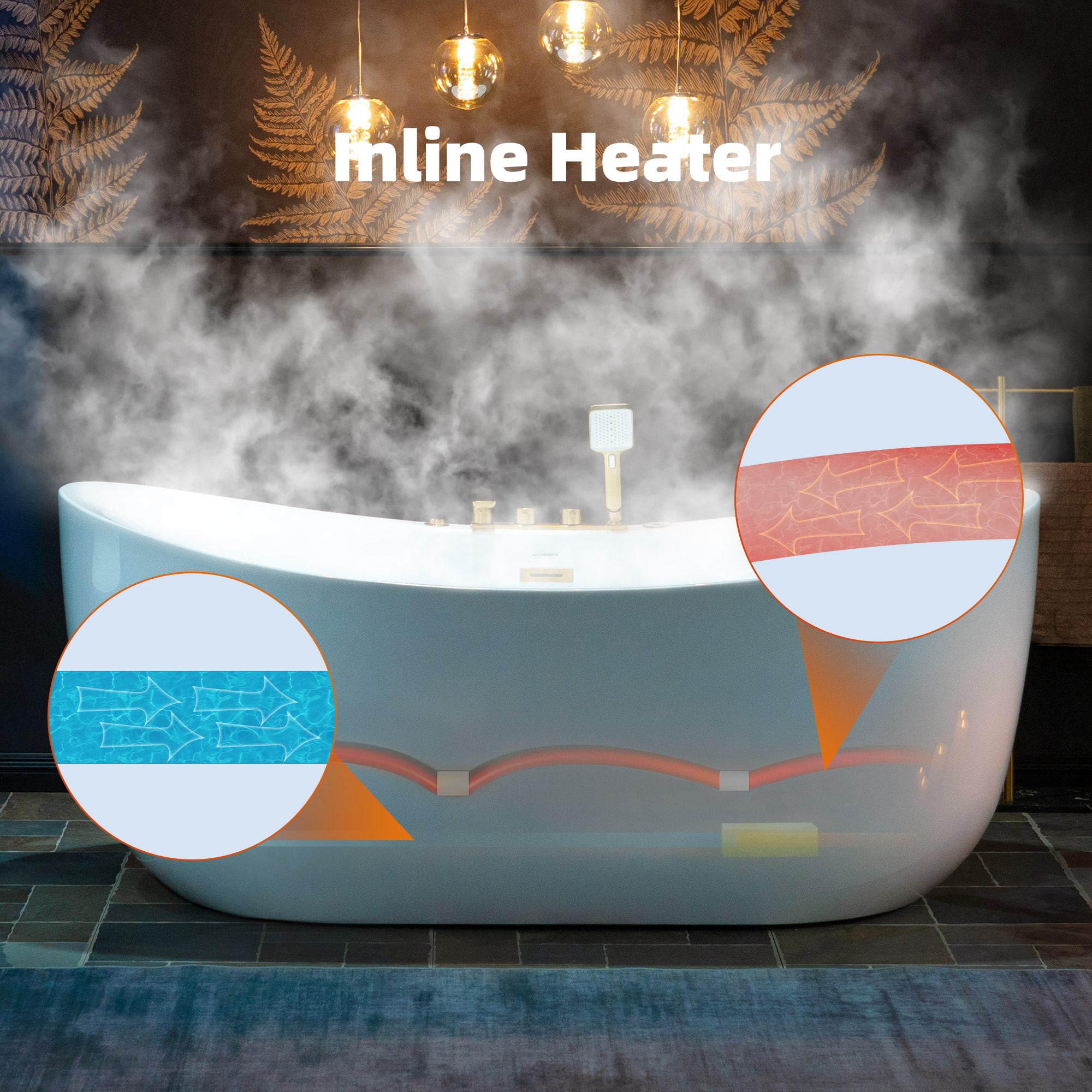 WOODBRIDGE 72" x 35-3/8" Whirlpool and Air Bath Heated Soaking Combination Tub with Adjustable Speed Air Blower and Display Control Panel, Brushed Gold Finish Trim and Drain Kit
