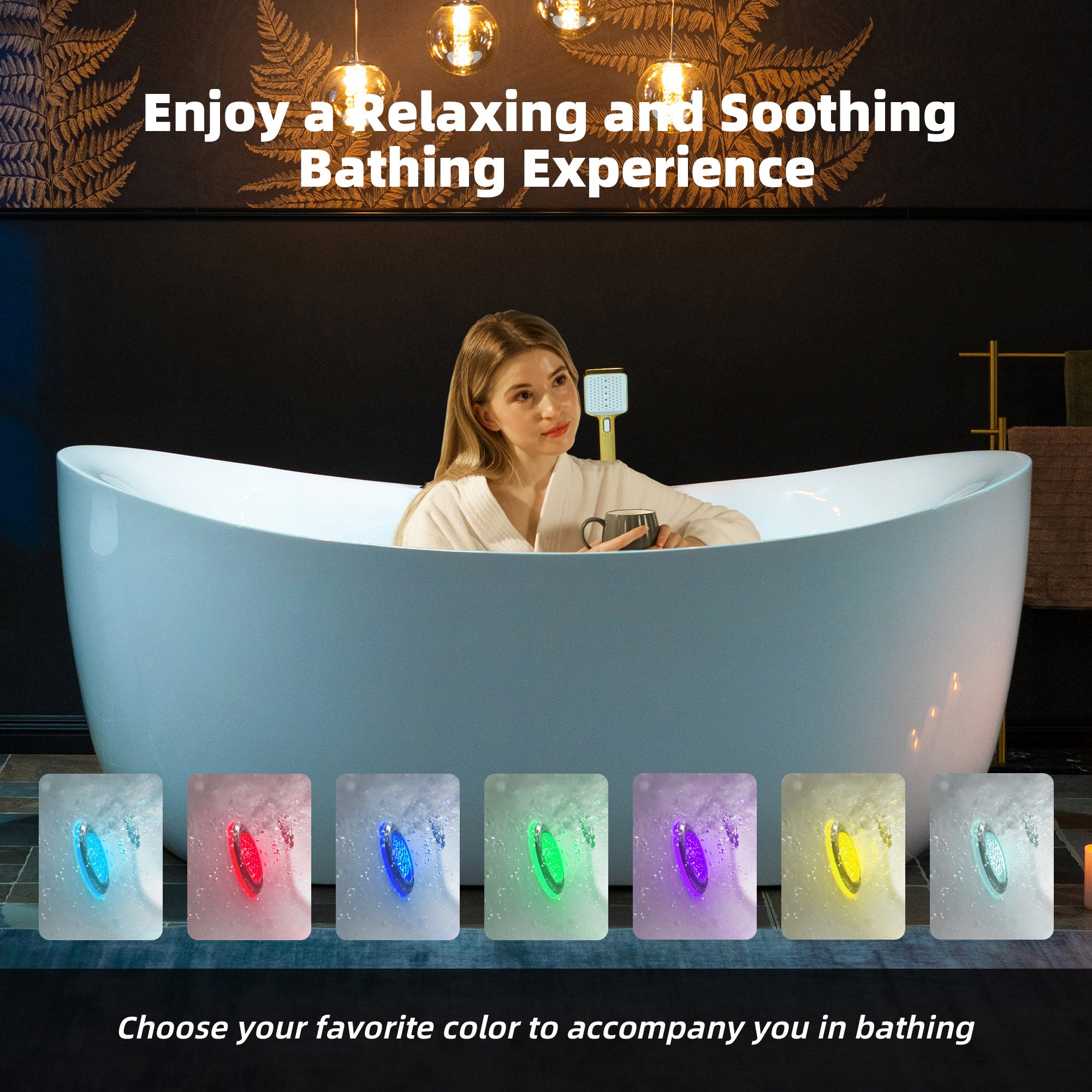 WOODBRIDGE 72" x 35-3/8" Whirlpool and Air Bath Heated Soaking Combination Tub with Adjustable Speed Air Blower and Display Control Panel, Brushed Gold Finish Trim and Drain Kit