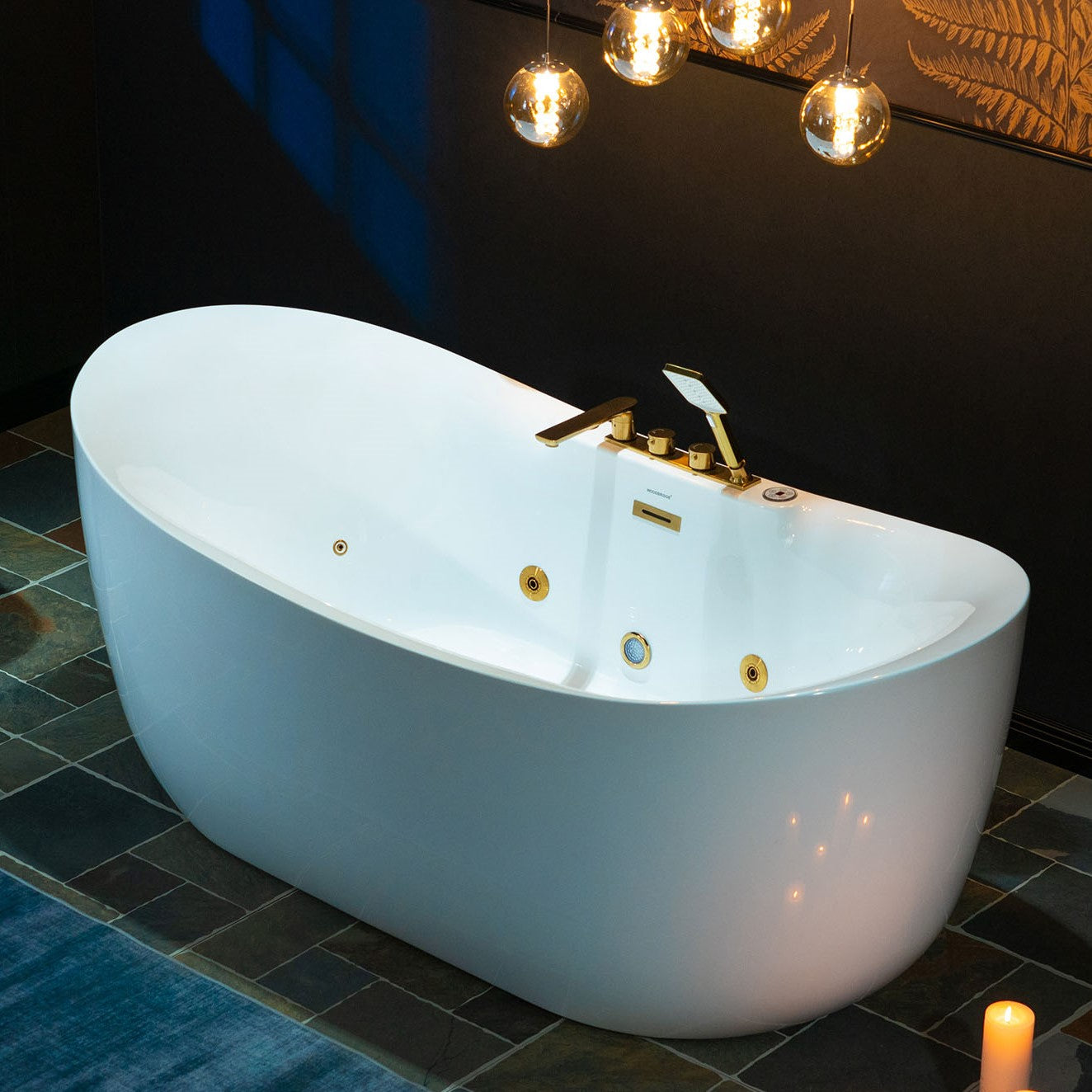 WOODBRIDGE 72" x 35-3/8" Whirlpool and Air Bath Heated Soaking Combination Tub with Adjustable Speed Air Blower and Display Control Panel, Brushed Gold Finish Trim and Drain Kit