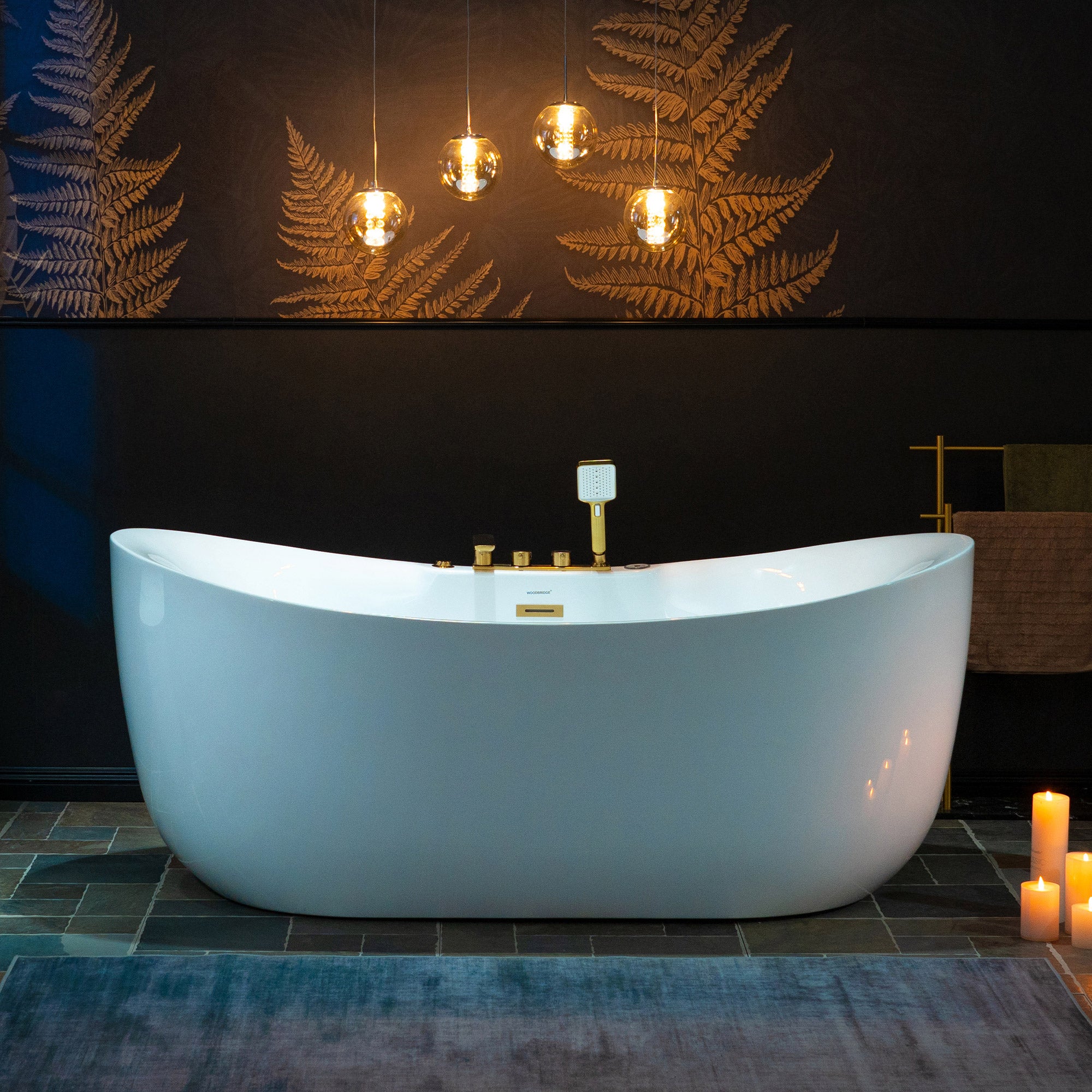 WOODBRIDGE 72" x 35-3/8" Whirlpool and Air Bath Heated Soaking Combination Tub with Adjustable Speed Air Blower and Display Control Panel, Brushed Gold Finish Trim and Drain Kit