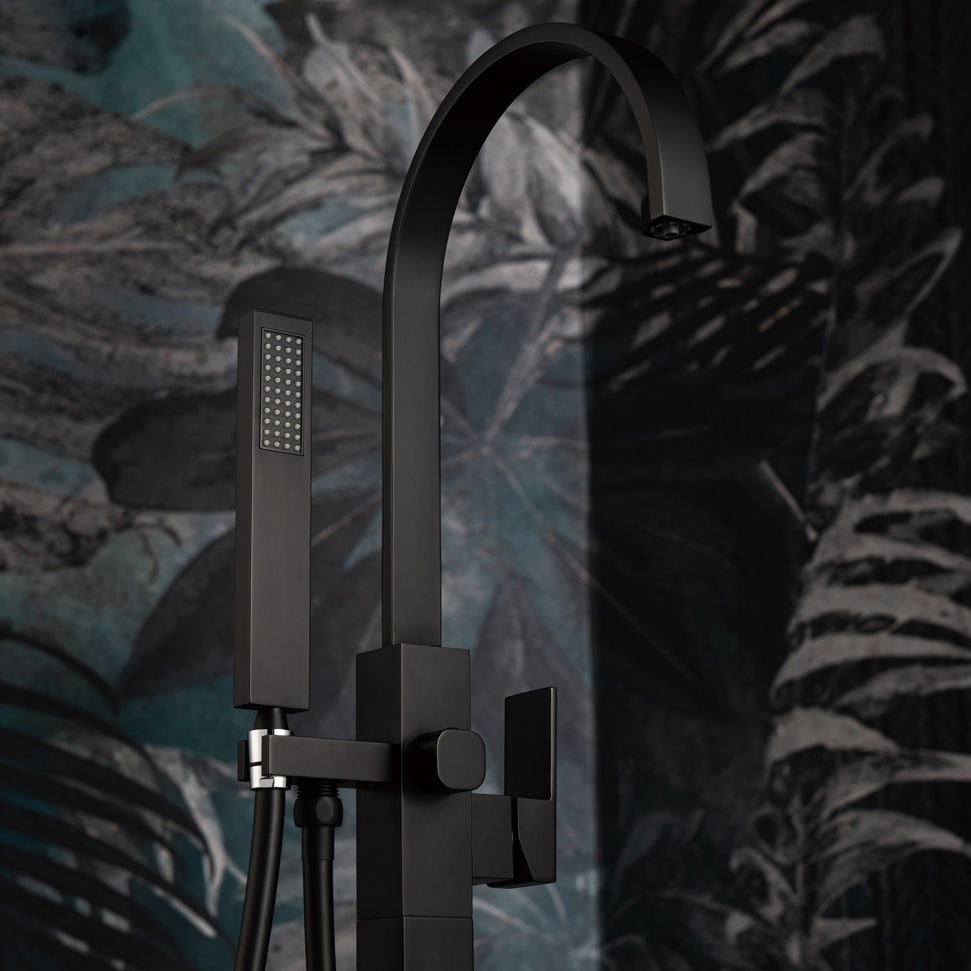 WOODBRIDGE Contemporary Single Handle Floor Mount Freestanding Tub Filler Faucet with Hand Shower, F006
