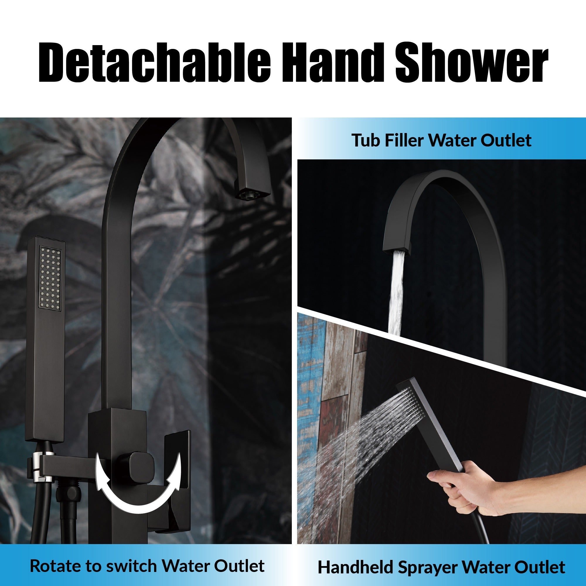 WOODBRIDGE Contemporary Single Handle Floor Mount Freestanding Tub Filler Faucet with Hand Shower, F006