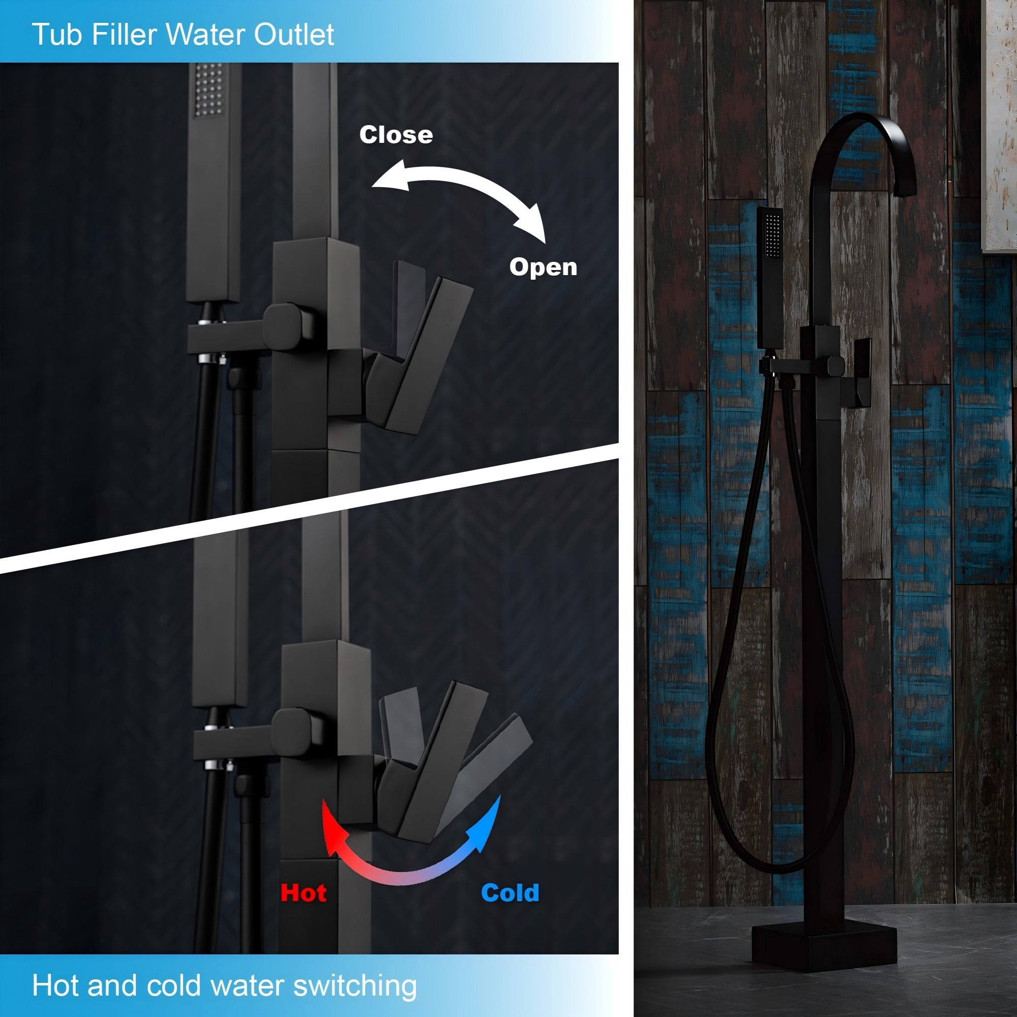 WOODBRIDGE Contemporary Single Handle Floor Mount Freestanding Tub Filler Faucet with Hand Shower, F006