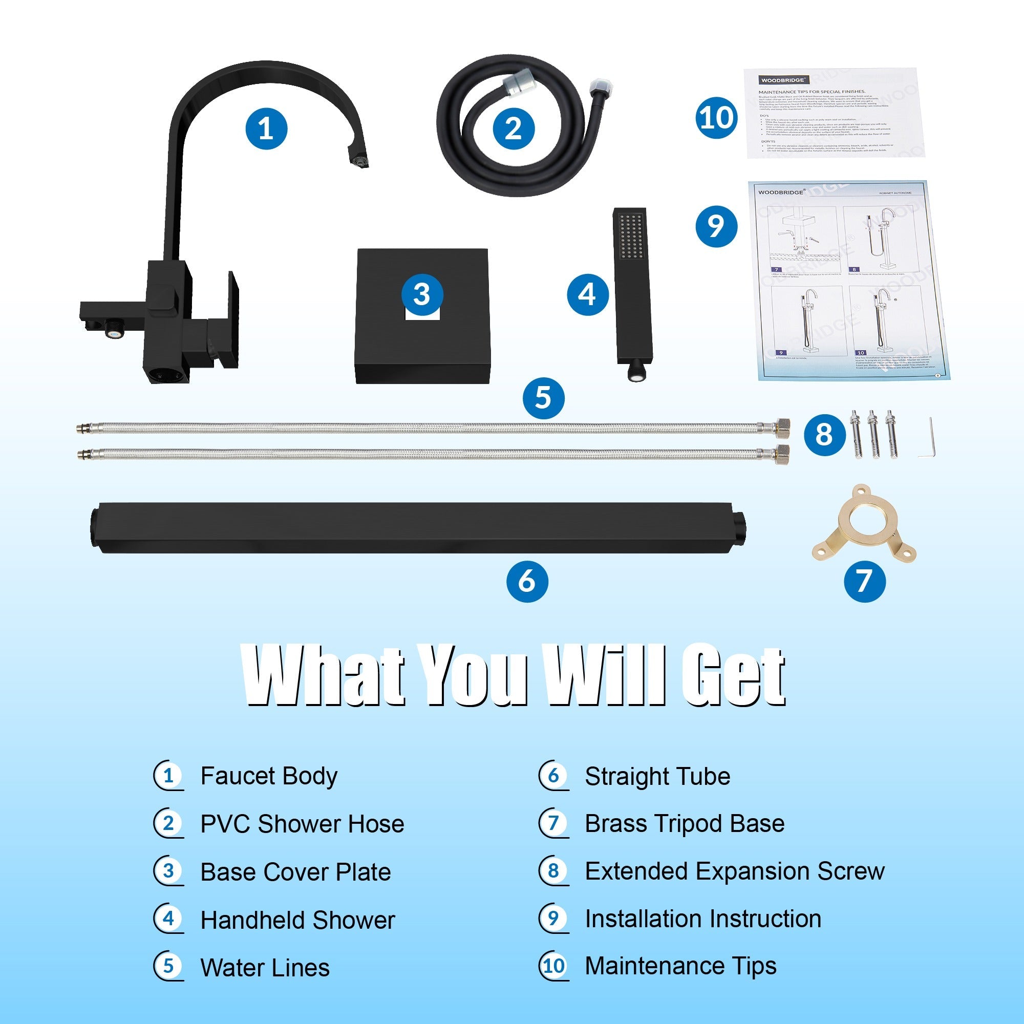 WOODBRIDGE Contemporary Single Handle Floor Mount Freestanding Tub Filler Faucet with Hand Shower, F006