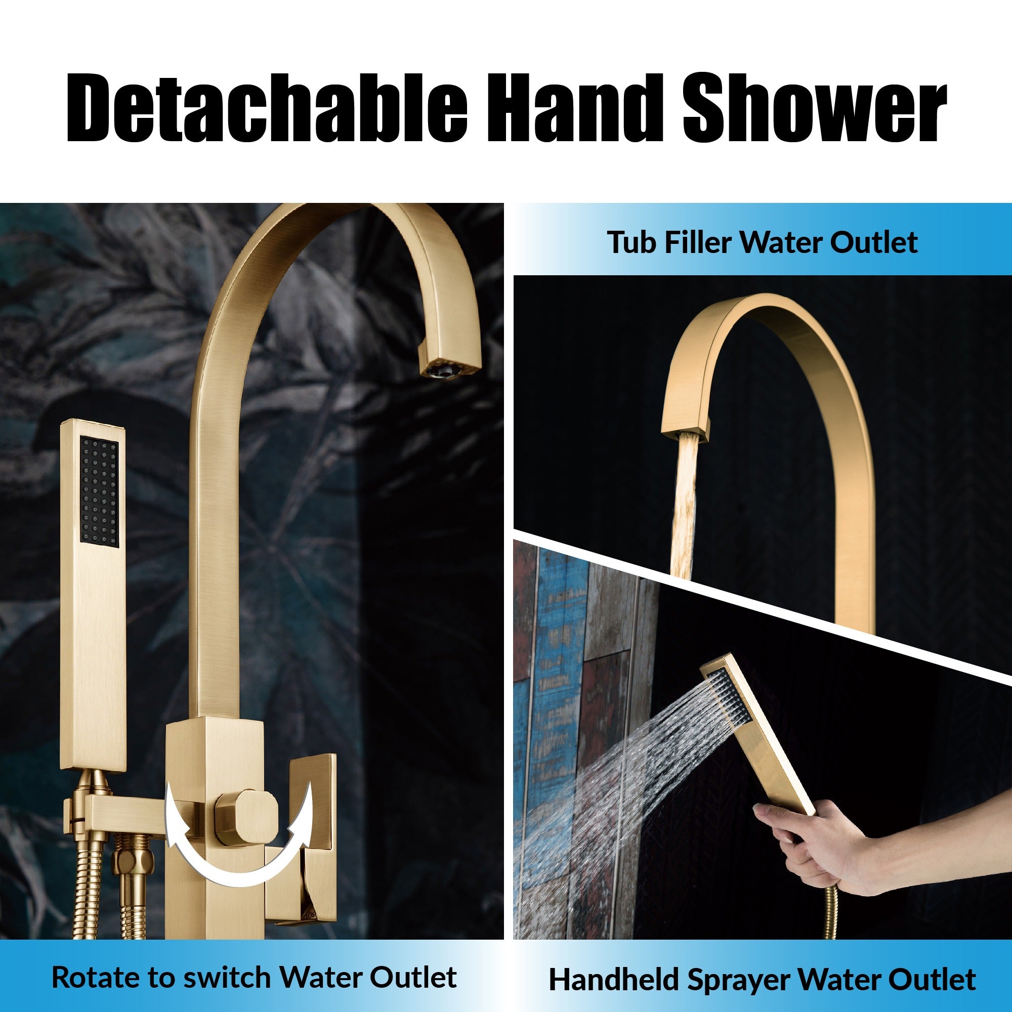 WOODBRIDGE Contemporary Single Handle Floor Mount Freestanding Tub Filler Faucet with Hand Shower, F006