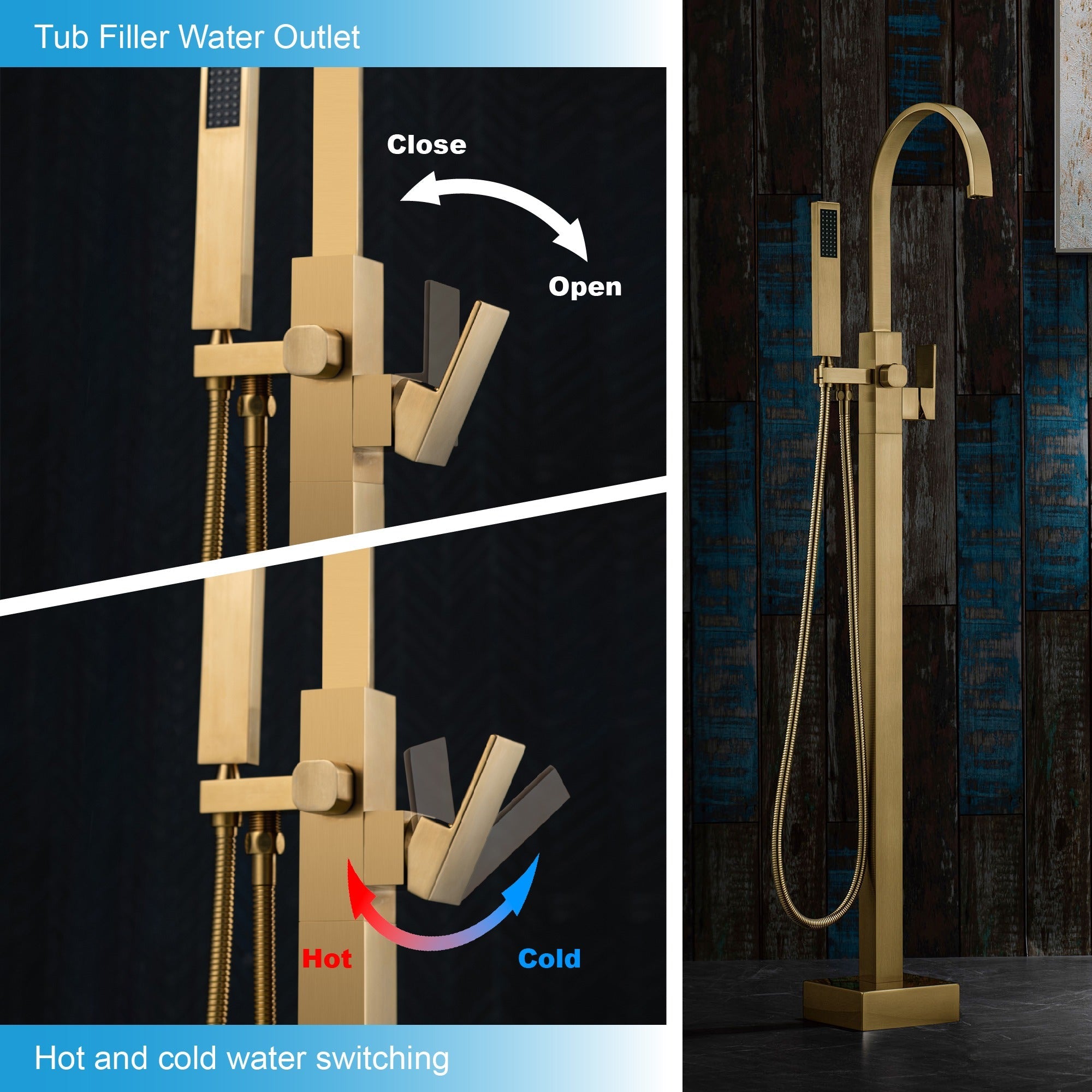 WOODBRIDGE Contemporary Single Handle Floor Mount Freestanding Tub Filler Faucet with Hand Shower, F006