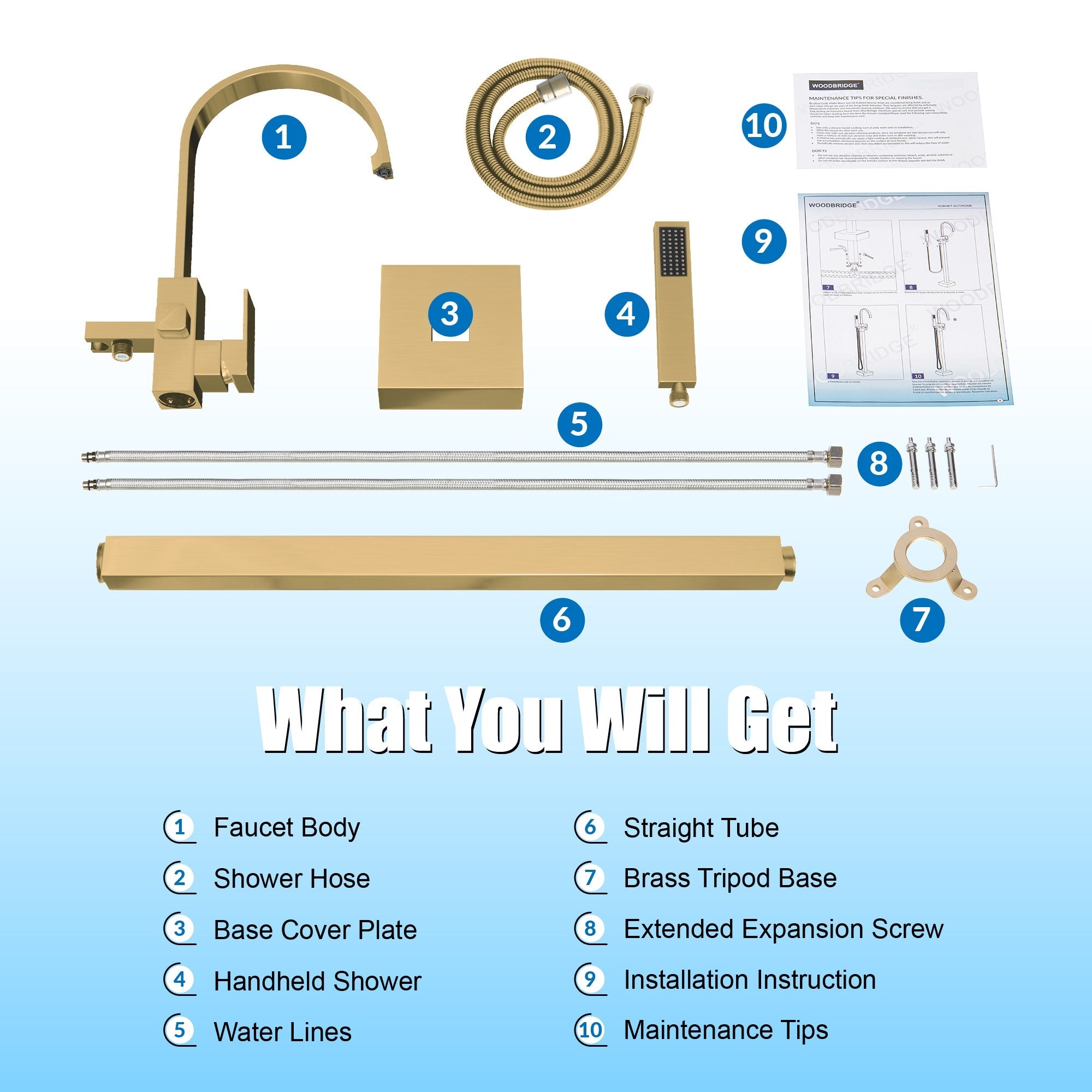 WOODBRIDGE Contemporary Single Handle Floor Mount Freestanding Tub Filler Faucet with Hand Shower, F006