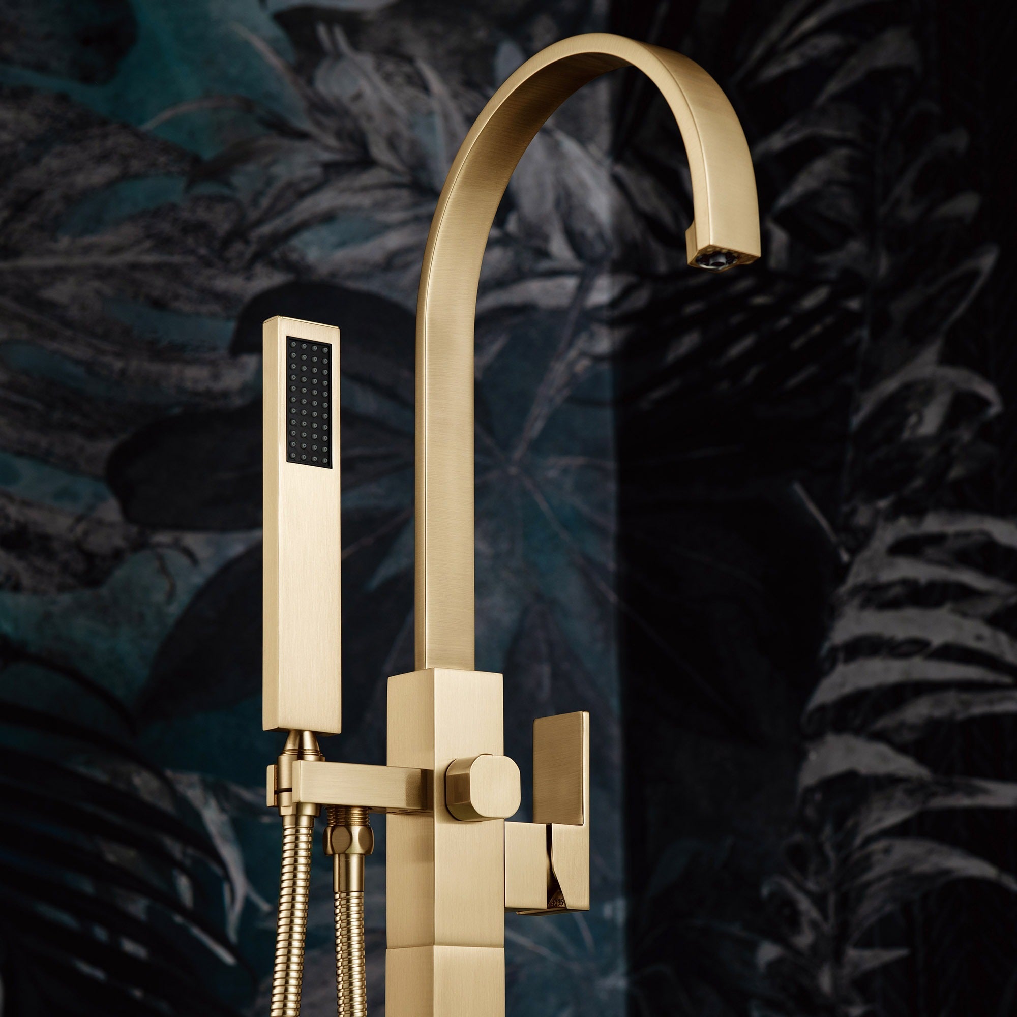 WOODBRIDGE Contemporary Single Handle Floor Mount Freestanding Tub Filler Faucet with Hand Shower, F006