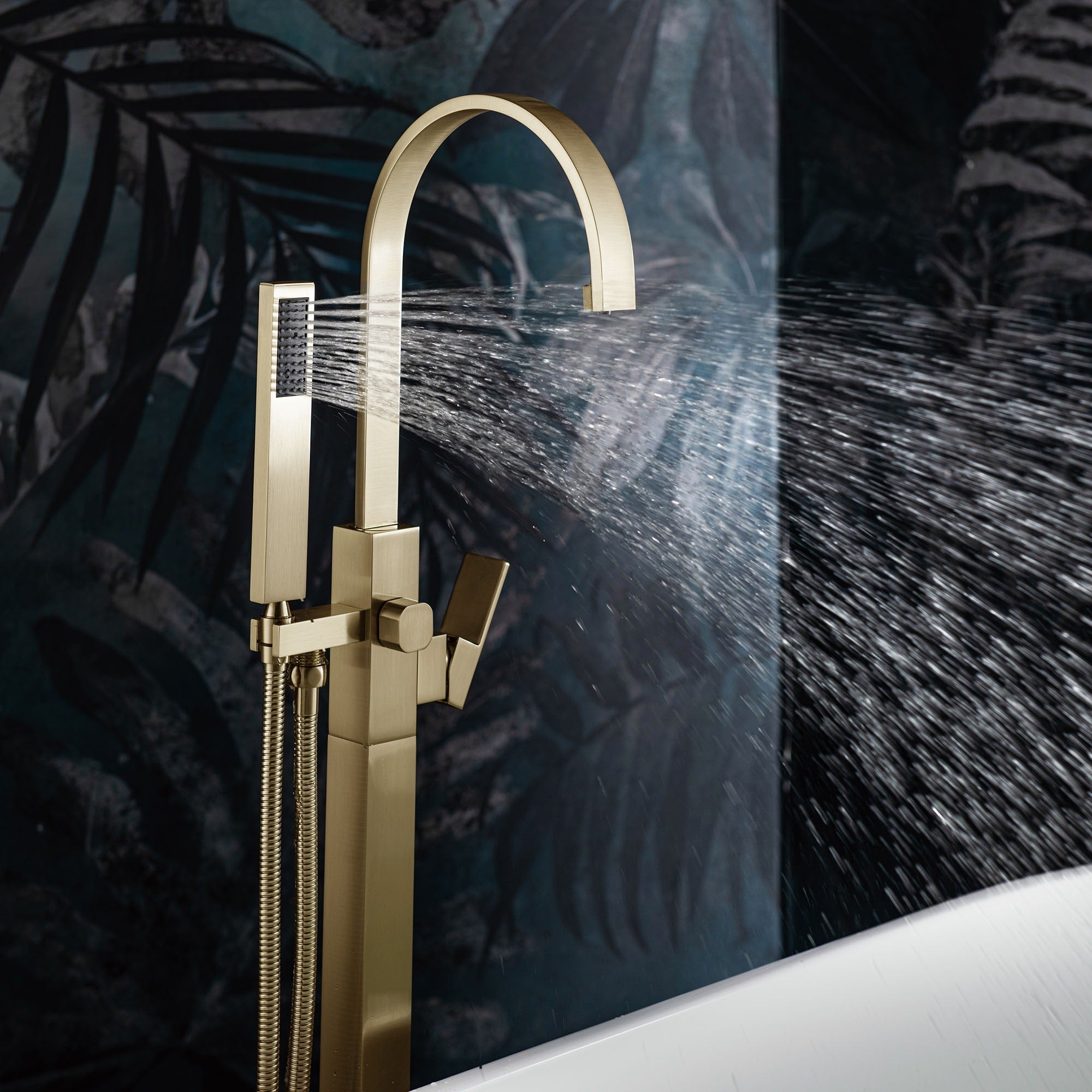 WOODBRIDGE Contemporary Single Handle Floor Mount Freestanding Tub Filler Faucet with Hand Shower, F006