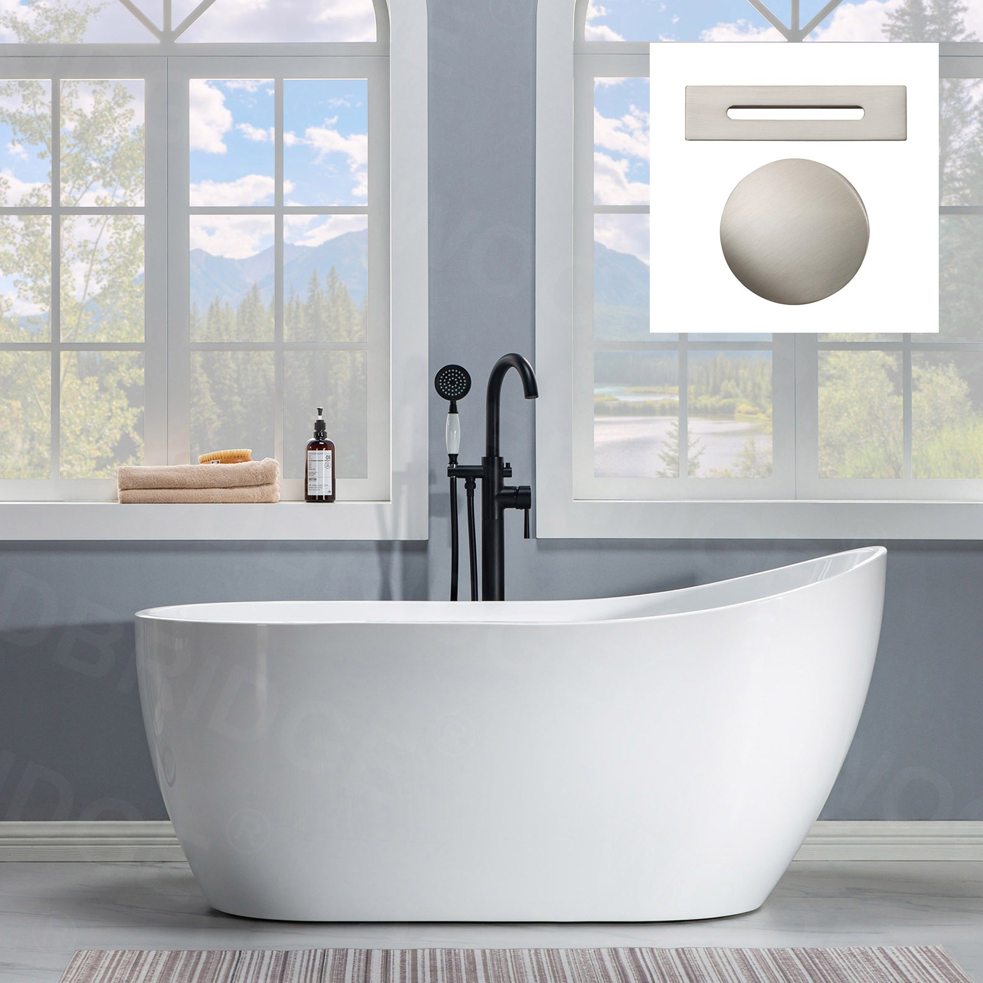 WOODBRIDGE 59" Acrylic Freestanding Bathtub Contemporary Soaking Tub with Drain & Overflow, B1530
