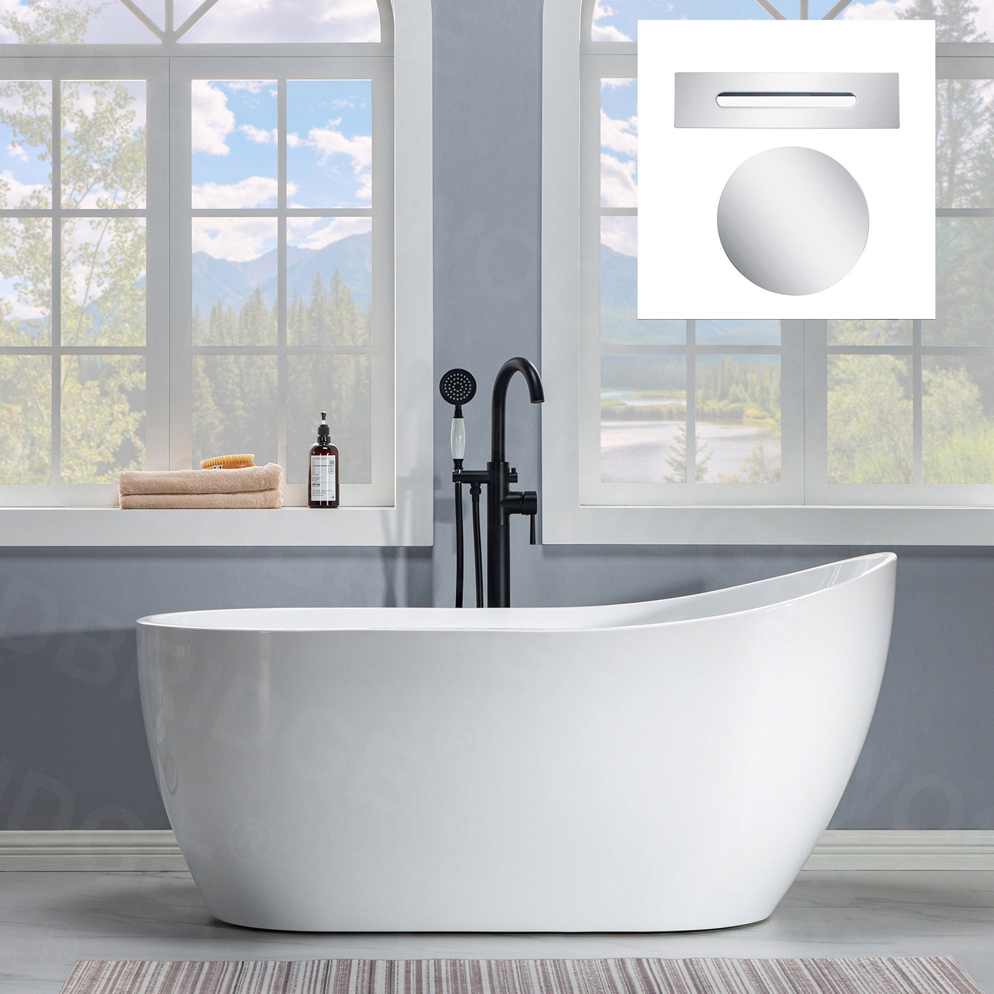 WOODBRIDGE 59" Acrylic Freestanding Bathtub Contemporary Soaking Tub with Drain & Overflow, B1530