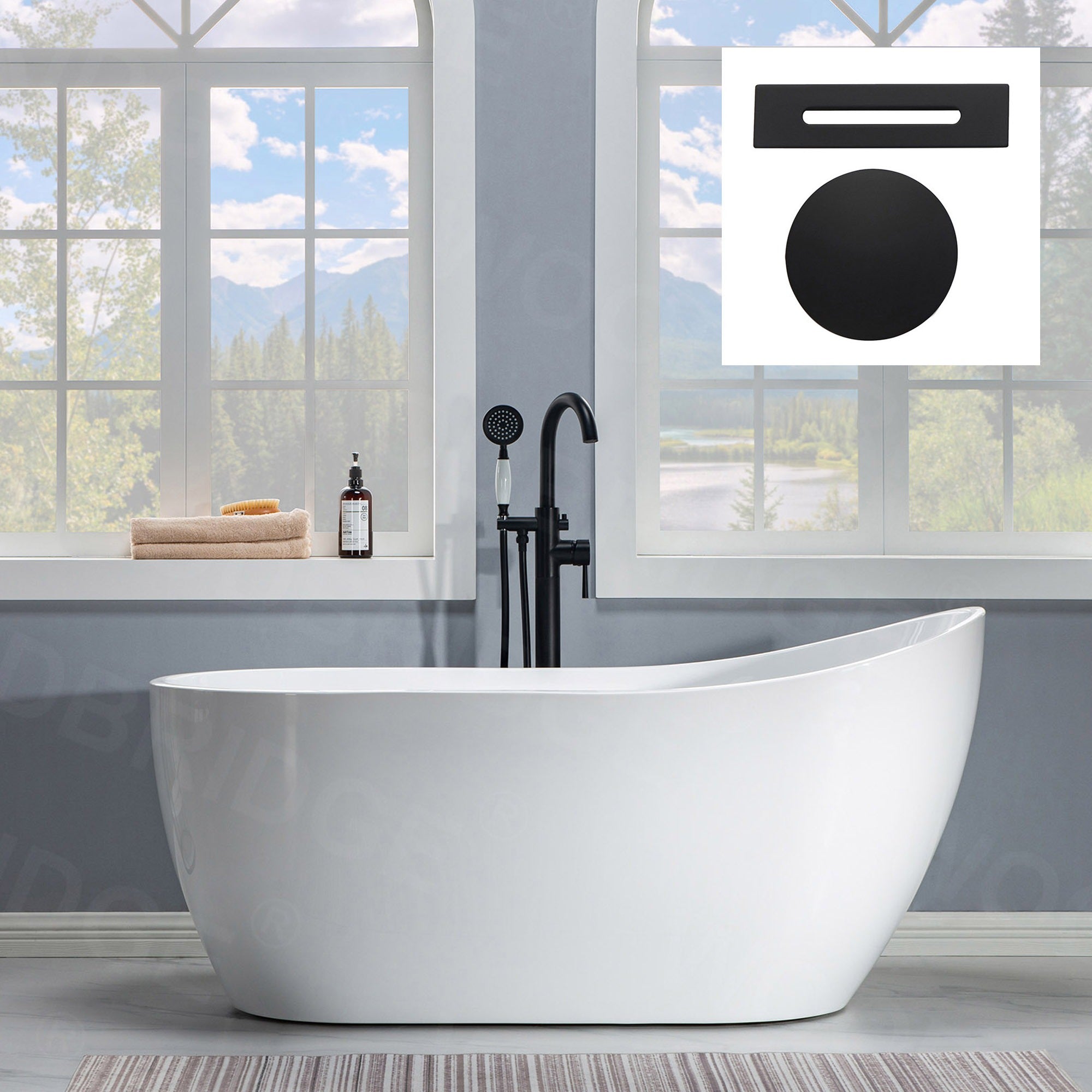 WOODBRIDGE 59" Acrylic Freestanding Bathtub Contemporary Soaking Tub with Drain & Overflow, B1530