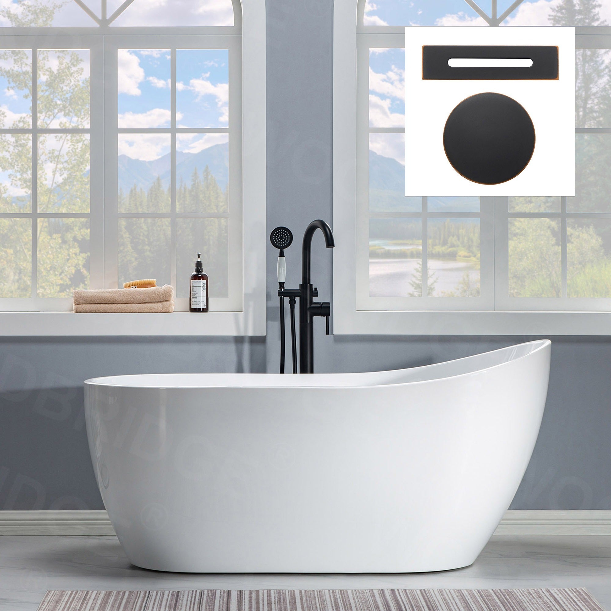 WOODBRIDGE 59" Acrylic Freestanding Bathtub Contemporary Soaking Tub with Drain & Overflow, B1530
