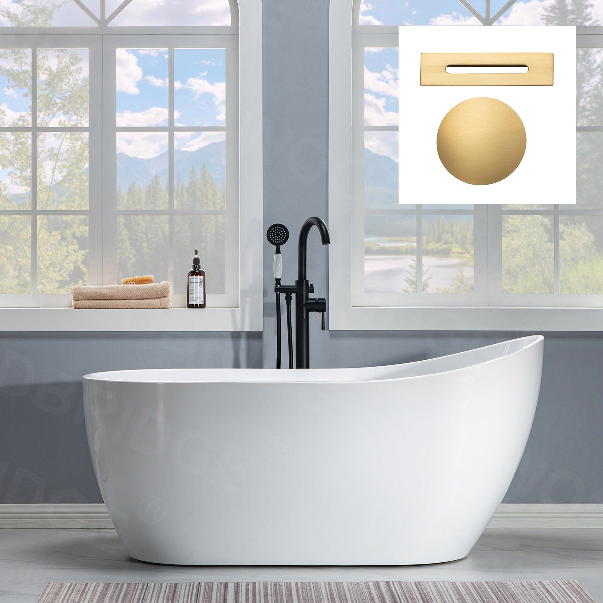 WOODBRIDGE 59" Acrylic Freestanding Bathtub Contemporary Soaking Tub with Drain & Overflow, B1530