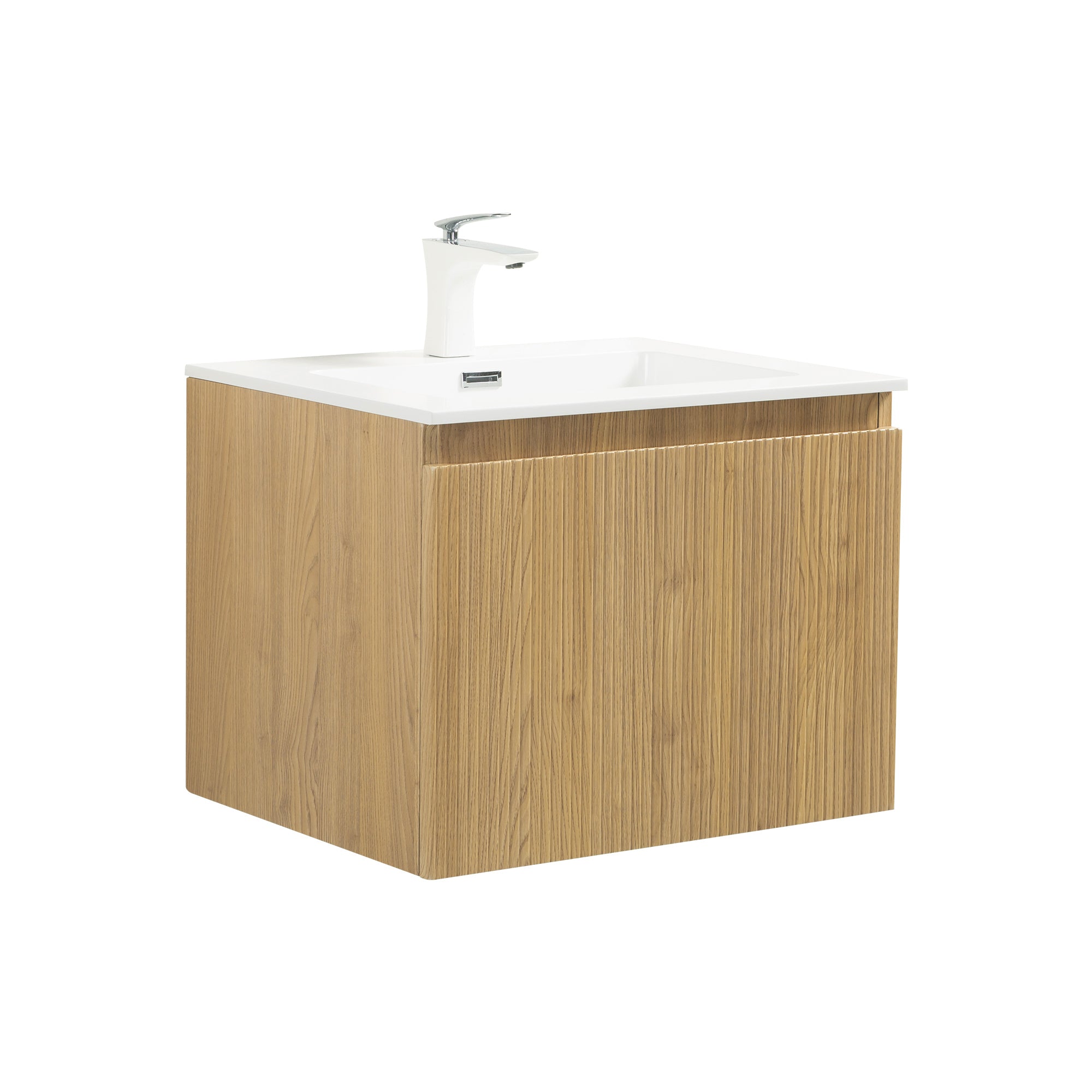 WOODBRIDGE 23-5/8" Wall Mounted Floating Bathroom Vanity in Yellow Oak Wood Finish with White Resin Top and Single Sink