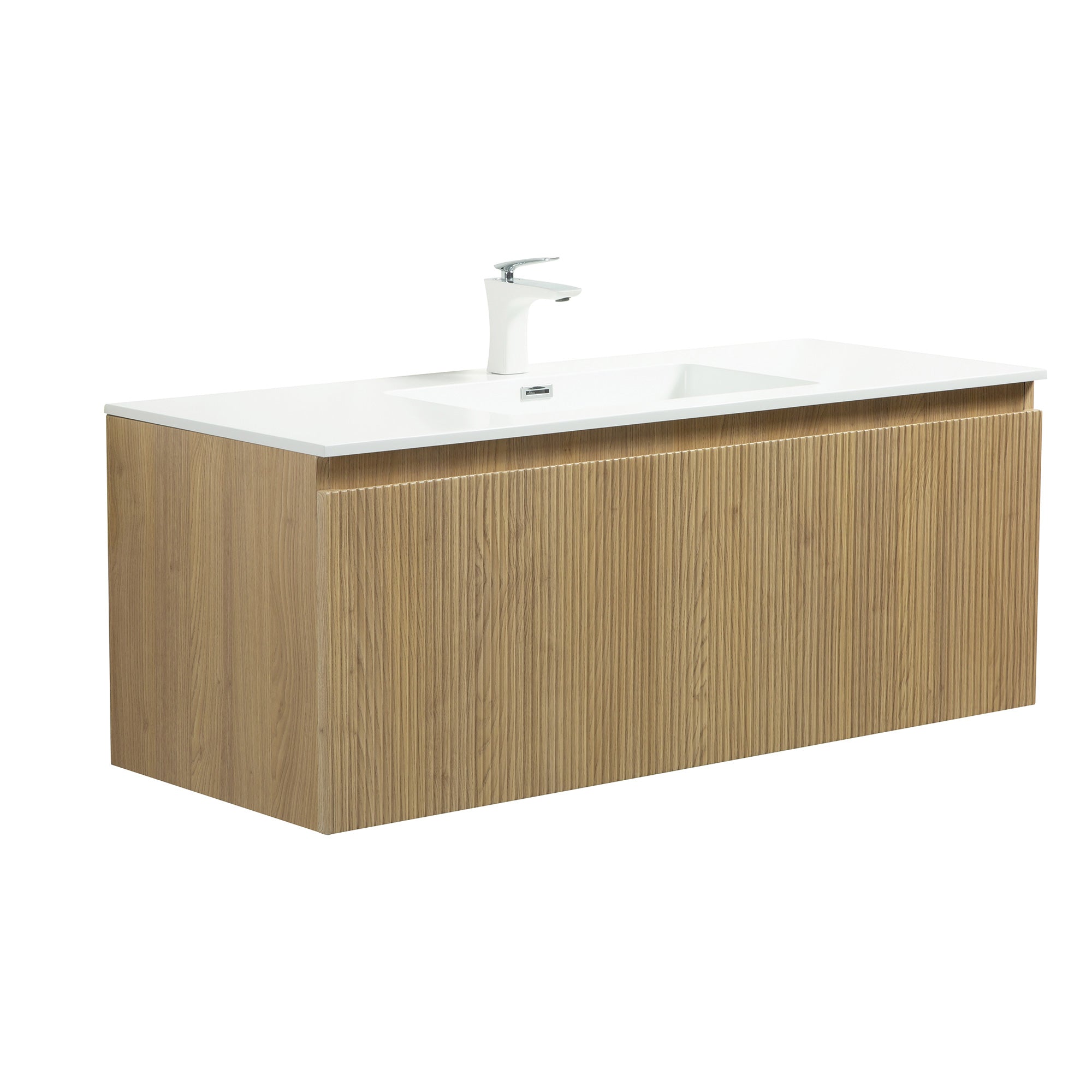 WOODBRIDGE 23-5/8" Wall Mounted Floating Bathroom Vanity in Yellow Oak Wood Finish with White Resin Top and Single Sink