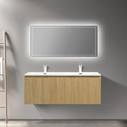 WOODBRIDGE 47-1/4" Wall Mounted Floating Bathroom Vanity in Yellow Oak Wood Finish with White Resin Top and Double Sink