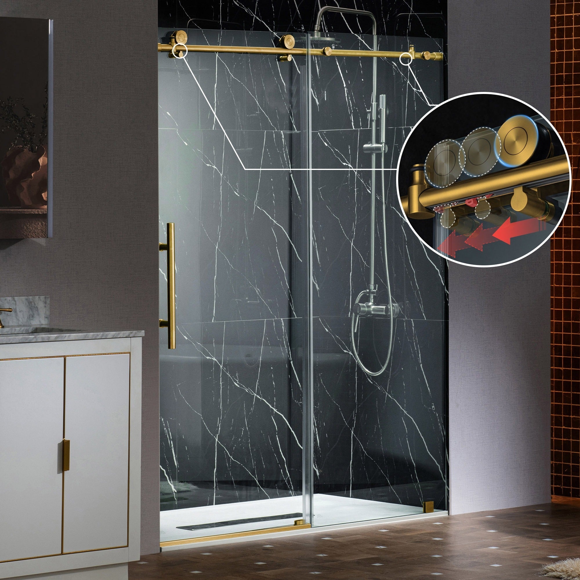 WOODBRIDGE Frameless Sliding Shower Doors with Soft Close System, 56-60" Width x 76"Height with 3/8"(10mm) Clear Tempered Glass, BSDC6076