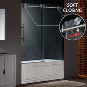 WOODBRIDGE Frameless Single Sliding Shower Doors 57.5-60" Width x 62"Height with 3/8"(10mm) Clear Tempered Glass, Soft Close System and Explosion-Proof Film, BSDC6062
