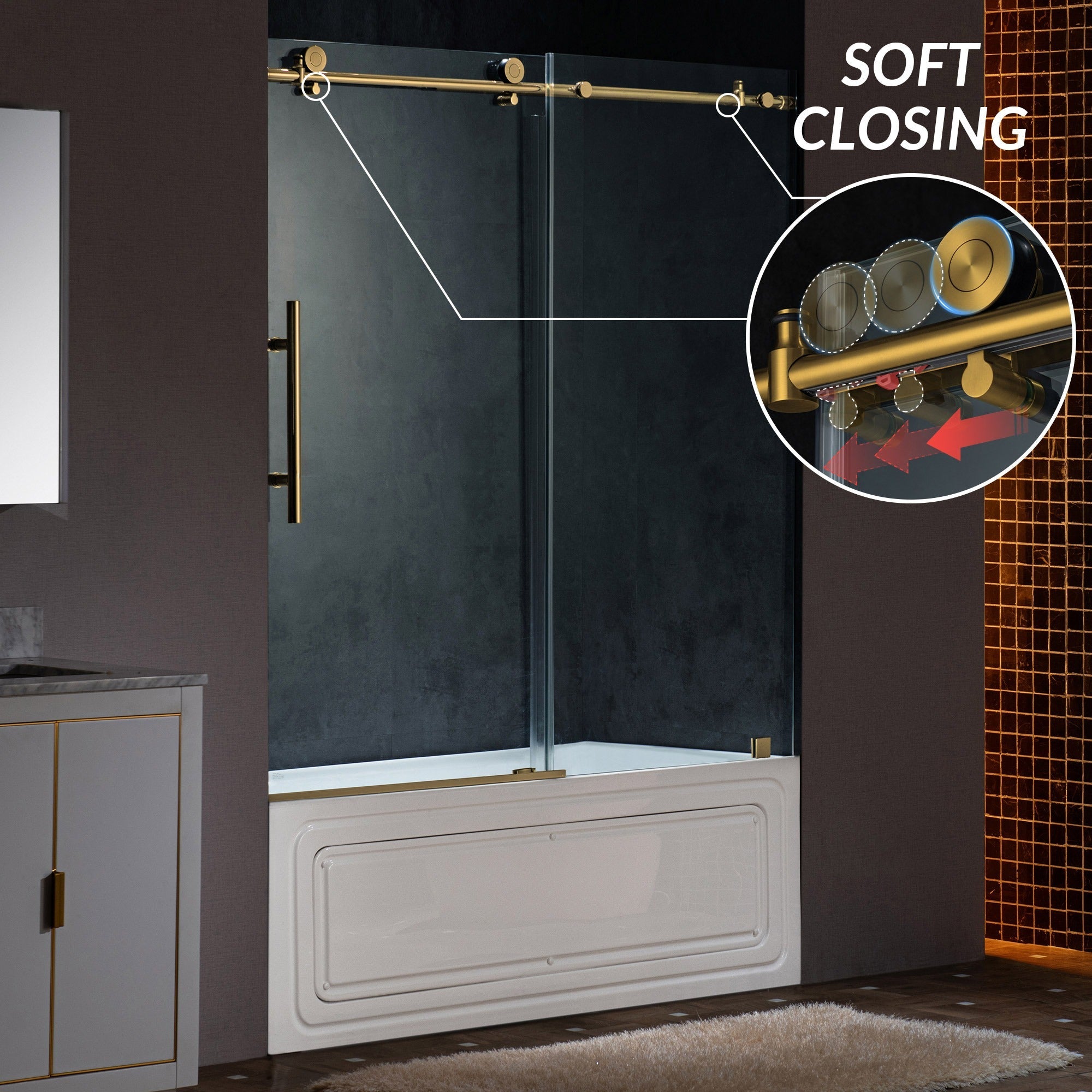 WOODBRIDGE Frameless Single Sliding Shower Doors 57.5-60" Width x 62"Height with 3/8"(10mm) Clear Tempered Glass, Soft Close System and Explosion-Proof Film, BSDC6062