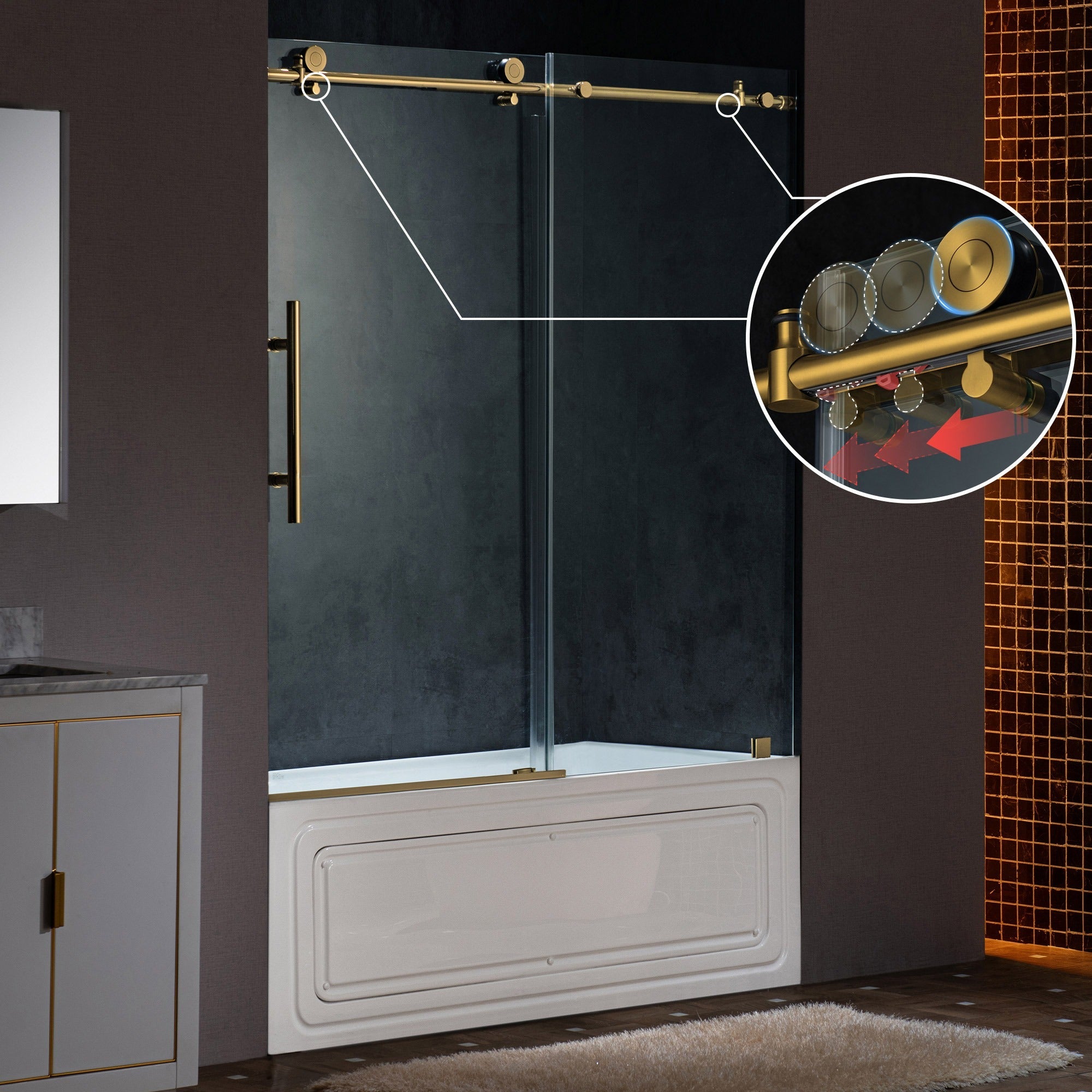 WOODBRIDGE Frameless Single Sliding Shower Doors 57.5-60" Width x 62"Height with 3/8"(10mm) Clear Tempered Glass, Soft Close System and Explosion-Proof Film, BSDC6062