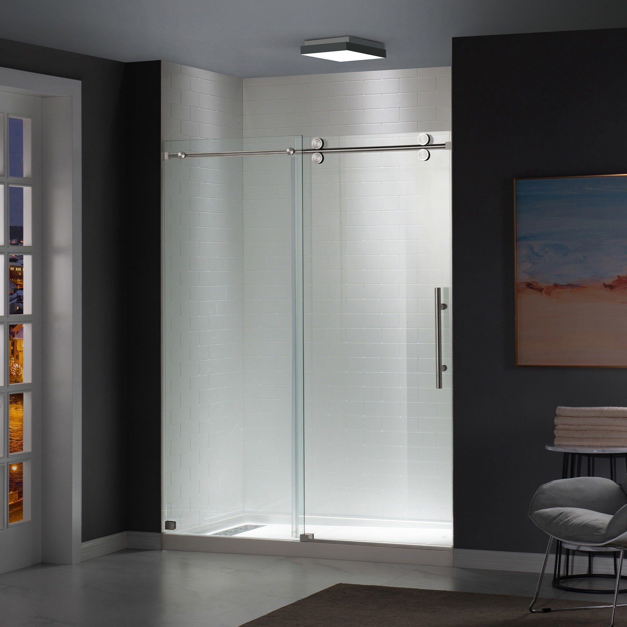 WOODBRIDGE Frameless Shower Doors 56-60" Width x 76"Height with 5/16"(8mm) Clear Tempered Glass Single Sliding with Side Seal Strips, DDM-6076