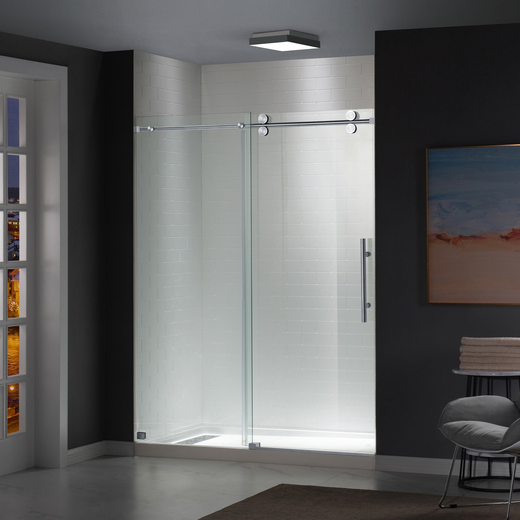 WOODBRIDGE Frameless Shower Doors 56-60" Width x 76"Height with 5/16"(8mm) Clear Tempered Glass Single Sliding with Side Seal Strips, DDM-6076