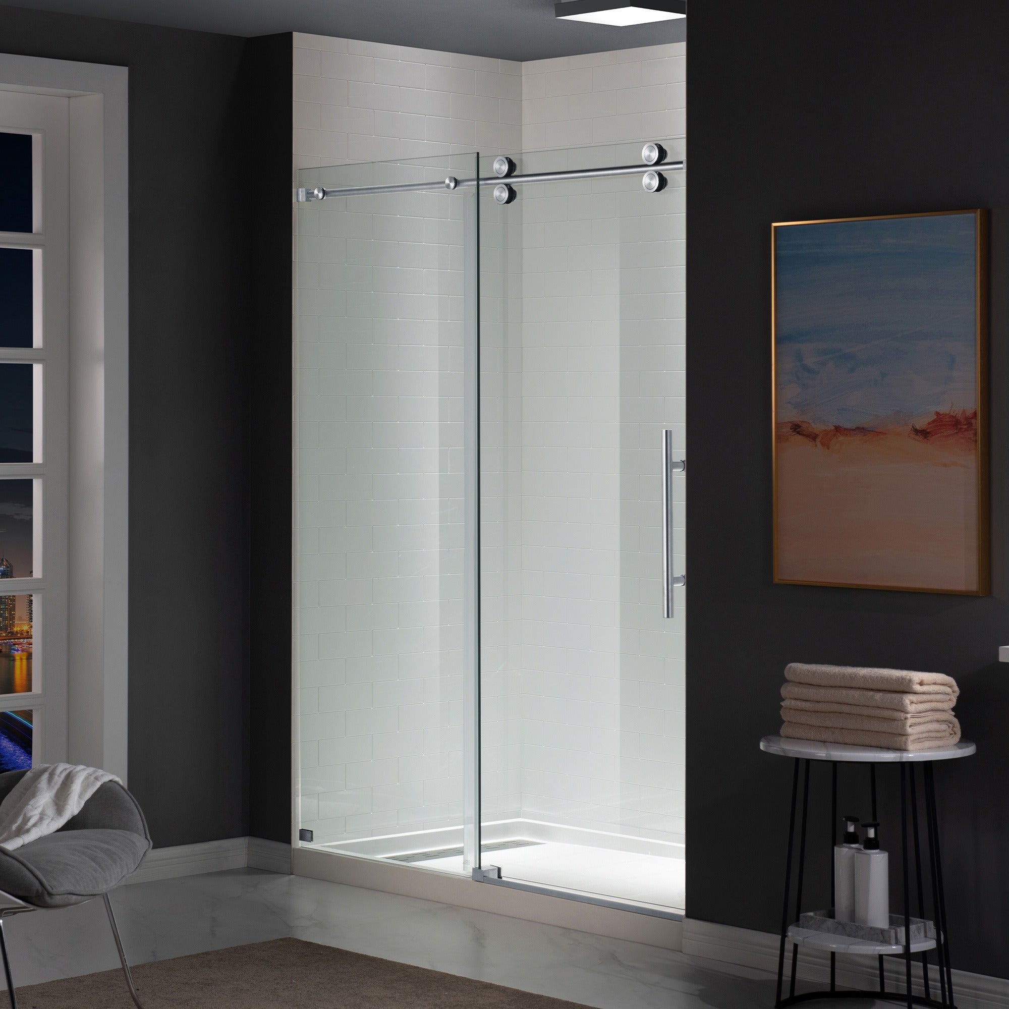WOODBRIDGE Frameless Shower Doors 56-60" Width x 76"Height with 5/16"(8mm) Clear Tempered Glass Single Sliding with Side Seal Strips, DDM-6076
