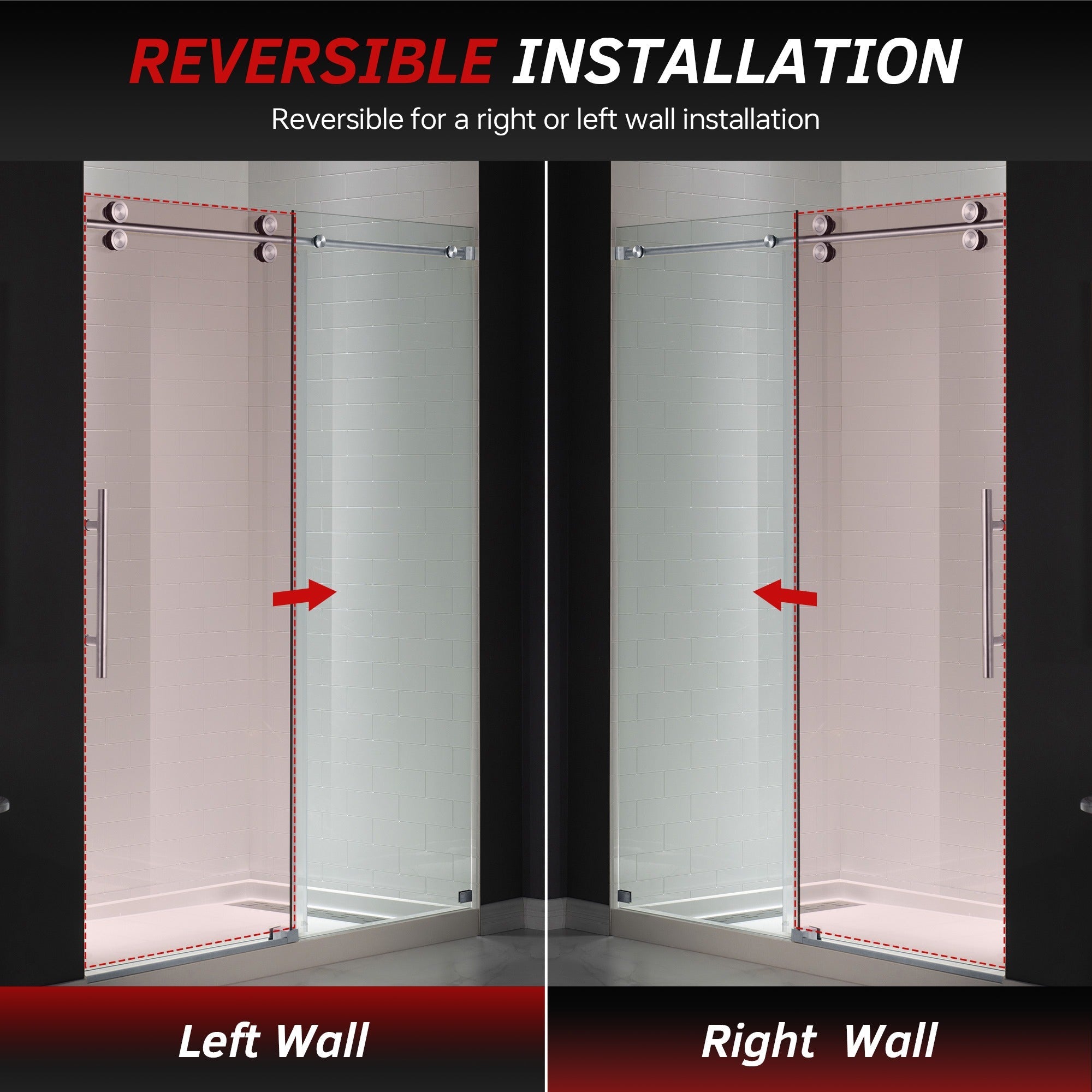 WOODBRIDGE Frameless Shower Doors 56-60" Width x 76"Height with 5/16"(8mm) Clear Tempered Glass Single Sliding with Side Seal Strips, DDM-6076