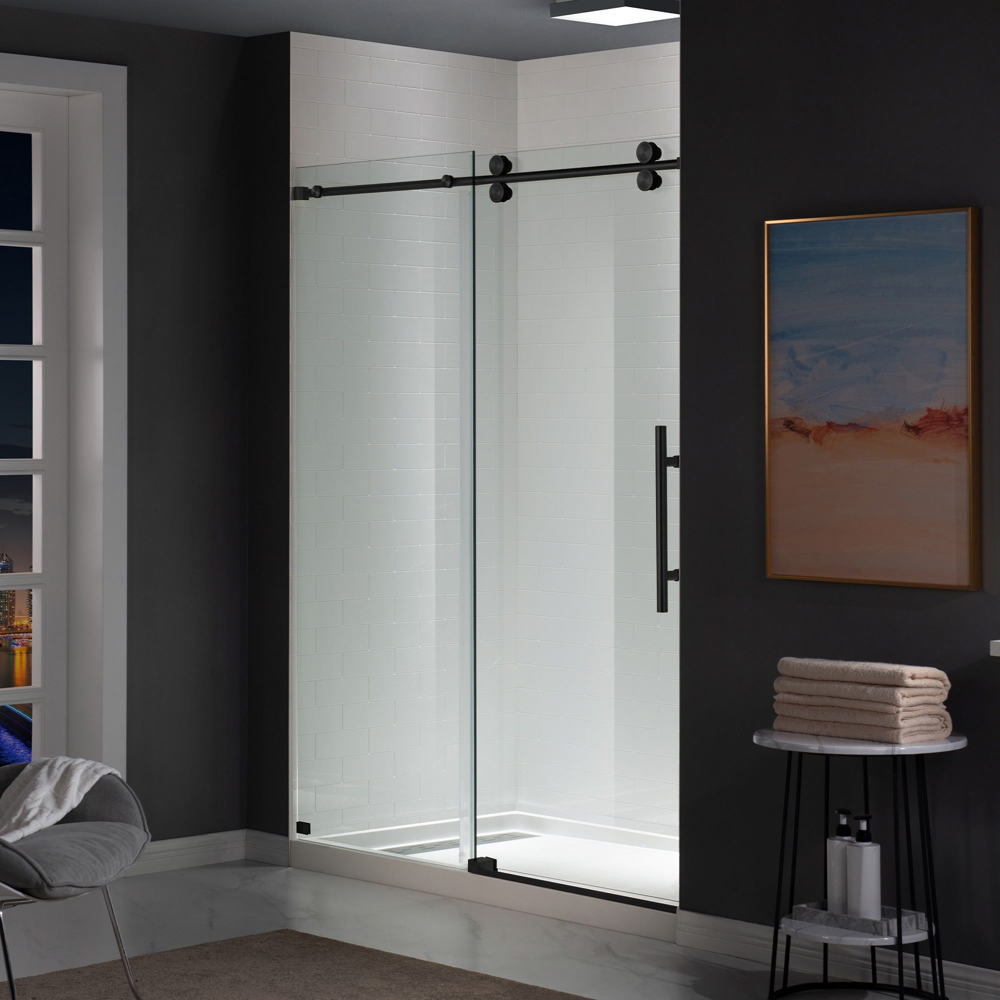 WOODBRIDGE Frameless Shower Doors 56-60" Width x 76"Height with 5/16"(8mm) Clear Tempered Glass Single Sliding with Side Seal Strips, DDM-6076
