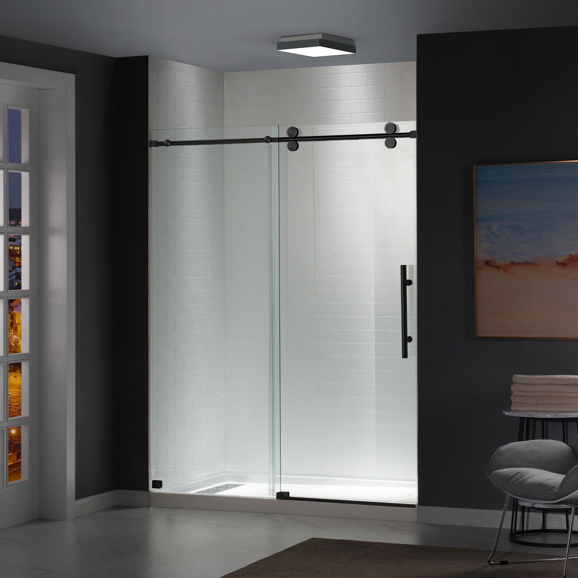 WOODBRIDGE Frameless Shower Doors 56-60" Width x 76"Height with 5/16"(8mm) Clear Tempered Glass Single Sliding with Side Seal Strips, DDM-6076