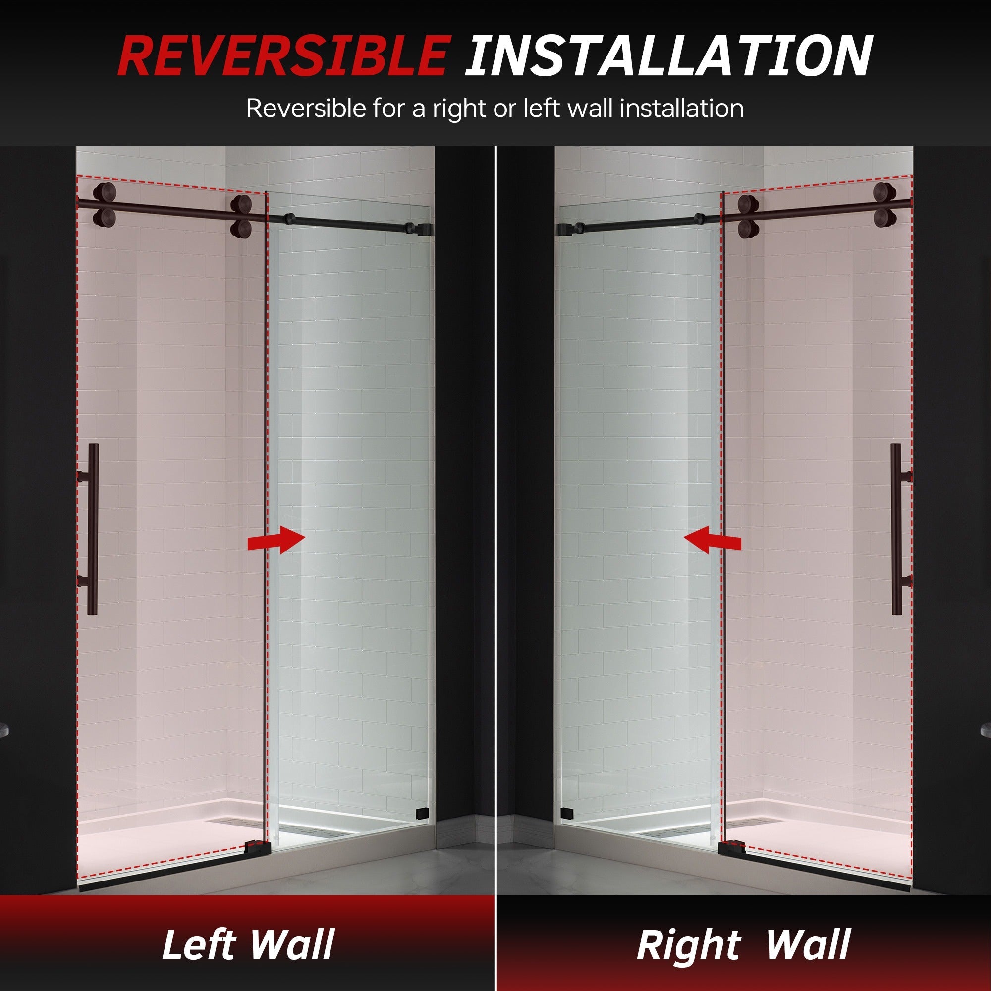 WOODBRIDGE Frameless Shower Doors 56-60" Width x 76"Height with 5/16"(8mm) Clear Tempered Glass Single Sliding with Side Seal Strips, DDM-6076