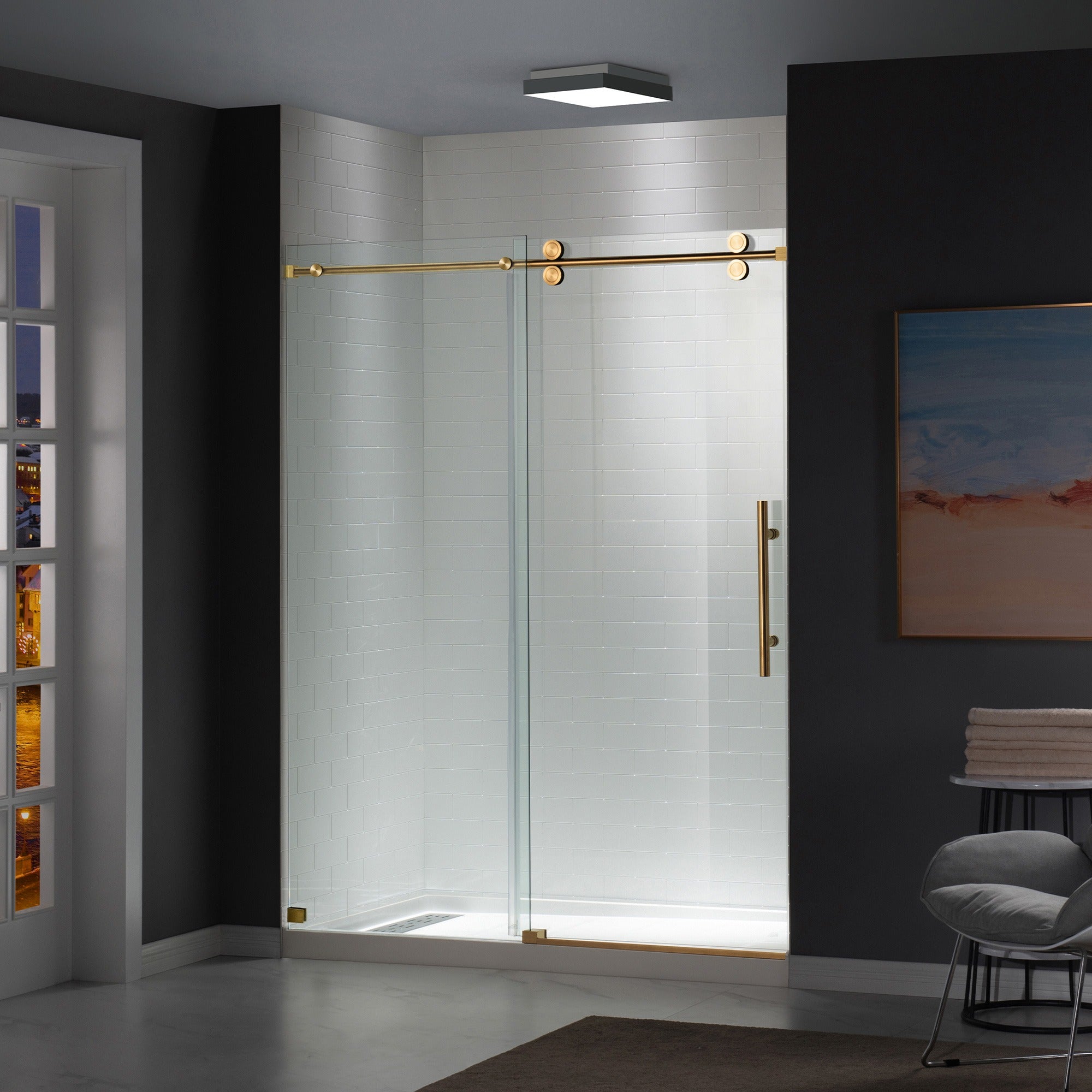 WOODBRIDGE Frameless Shower Doors 56-60" Width x 76"Height with 5/16"(8mm) Clear Tempered Glass Single Sliding with Side Seal Strips, DDM-6076