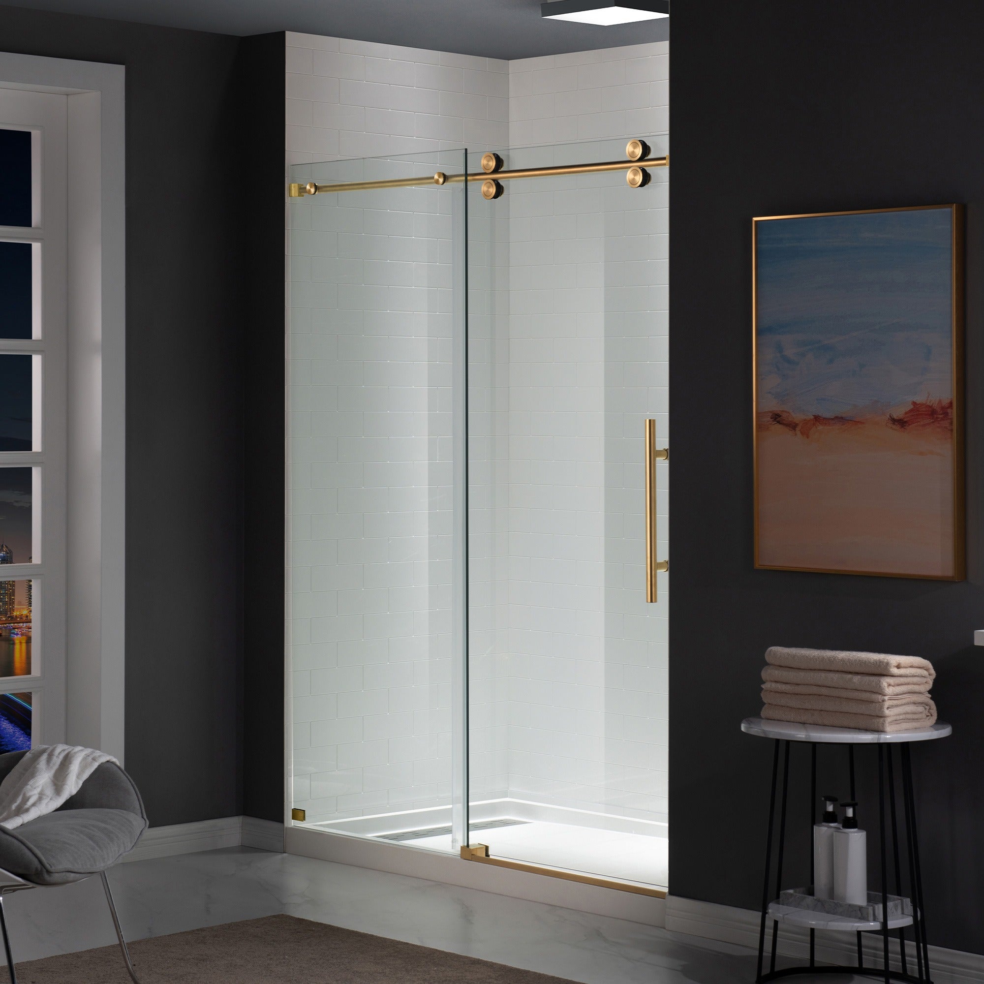 WOODBRIDGE Frameless Shower Doors 56-60" Width x 76"Height with 5/16"(8mm) Clear Tempered Glass Single Sliding with Side Seal Strips, DDM-6076