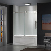WOODBRIDGE Frameless Bathtub Shower Doors 56-60" Width x 66" Height with 5/16"(8mm) Clear Tempered Glass Single Sliding with Side Seal Strips, DDM-6066