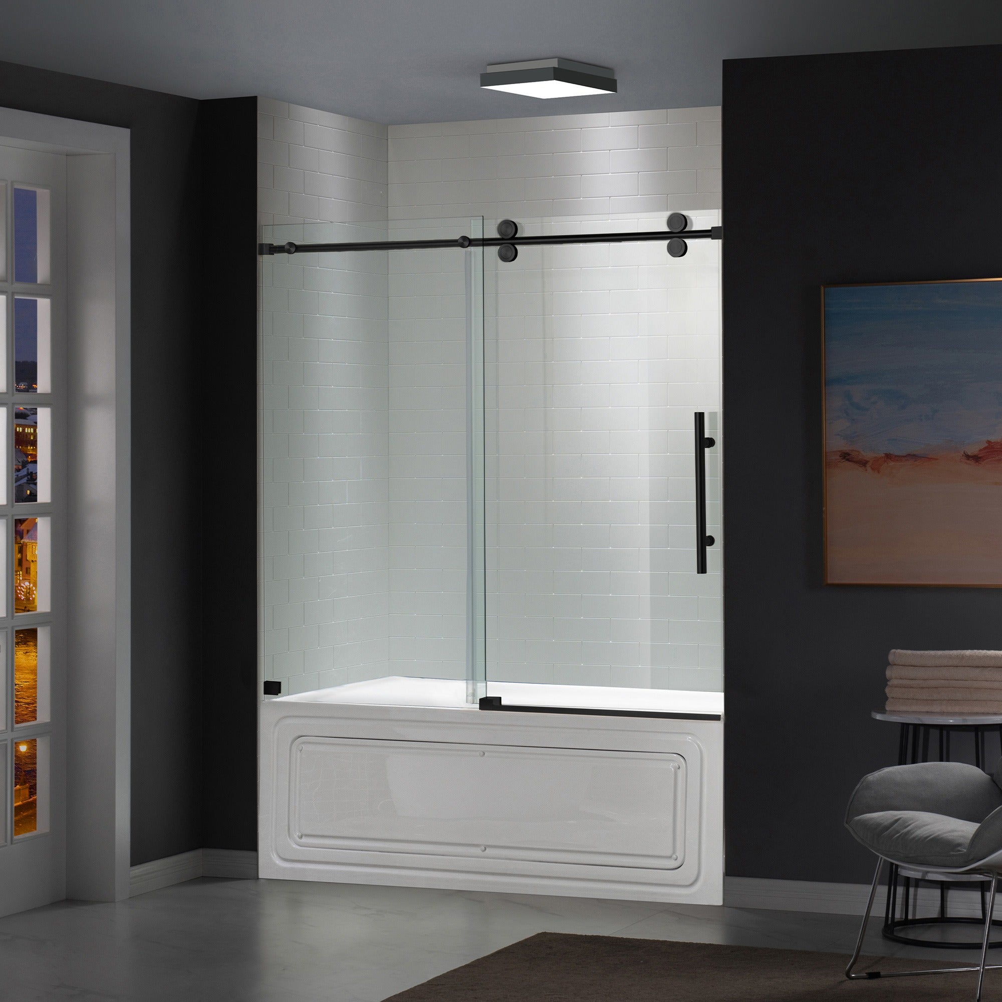 WOODBRIDGE Frameless Bathtub Shower Doors 56-60" Width x 66" Height with 5/16"(8mm) Clear Tempered Glass Single Sliding with Side Seal Strips, DDM-6066