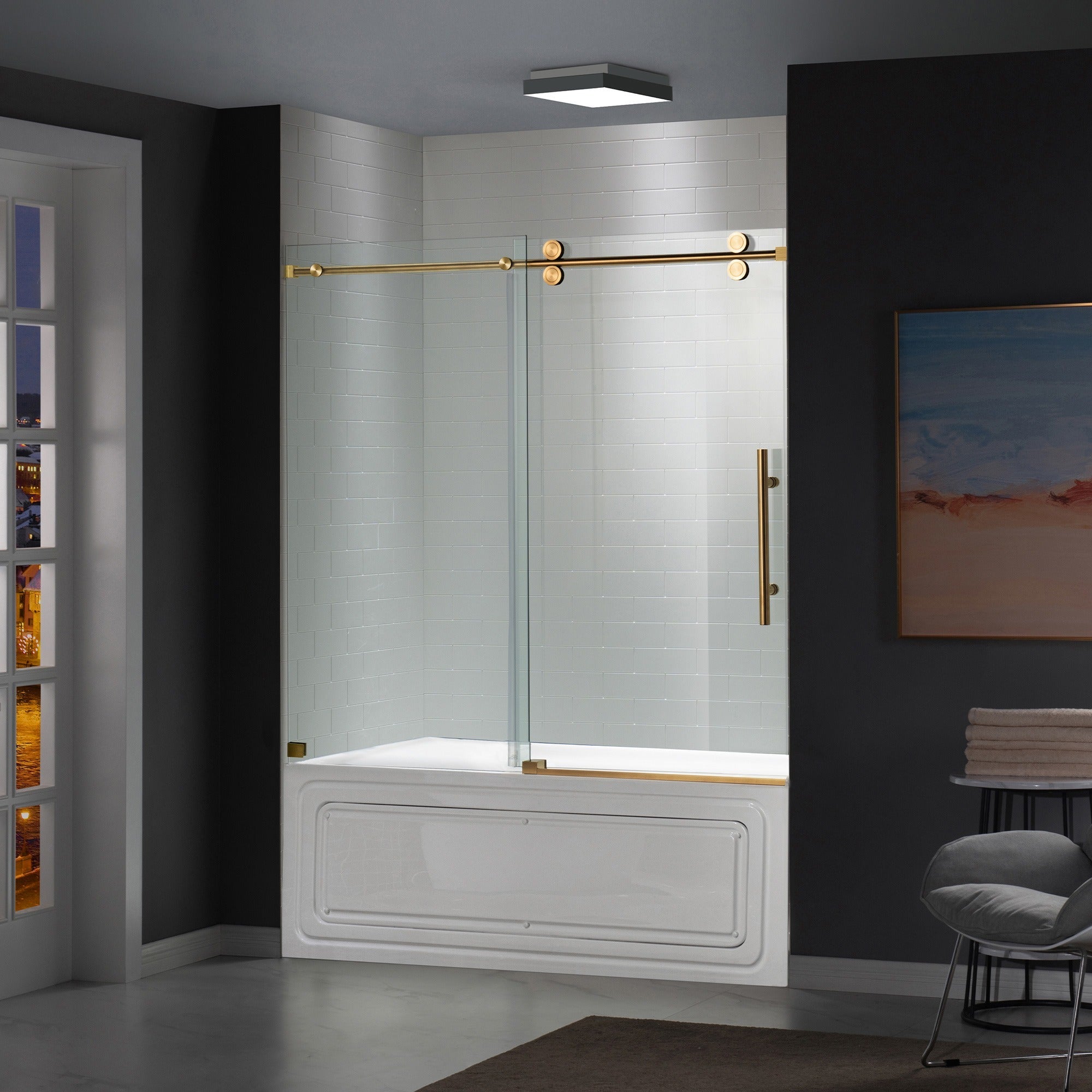 WOODBRIDGE Frameless Bathtub Shower Doors 56-60" Width x 66" Height with 5/16"(8mm) Clear Tempered Glass Single Sliding with Side Seal Strips, DDM-6066