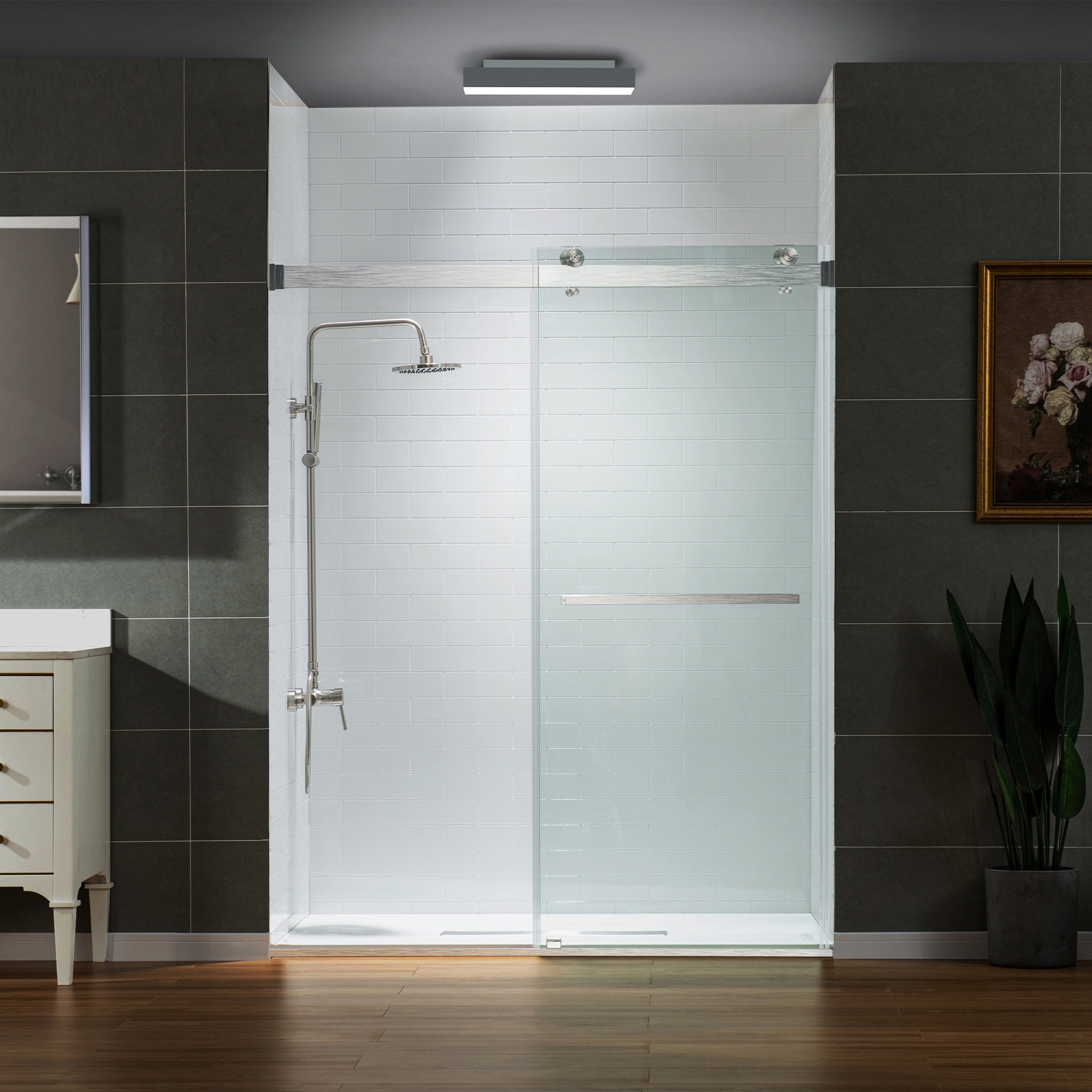 WOODBRIDGE Frameless Shower Doors 56-60" Width x 76" Height with 5/16"(8mm) Clear Tempered Glass Double Sliding with Side Seal Strips,DDS-6076