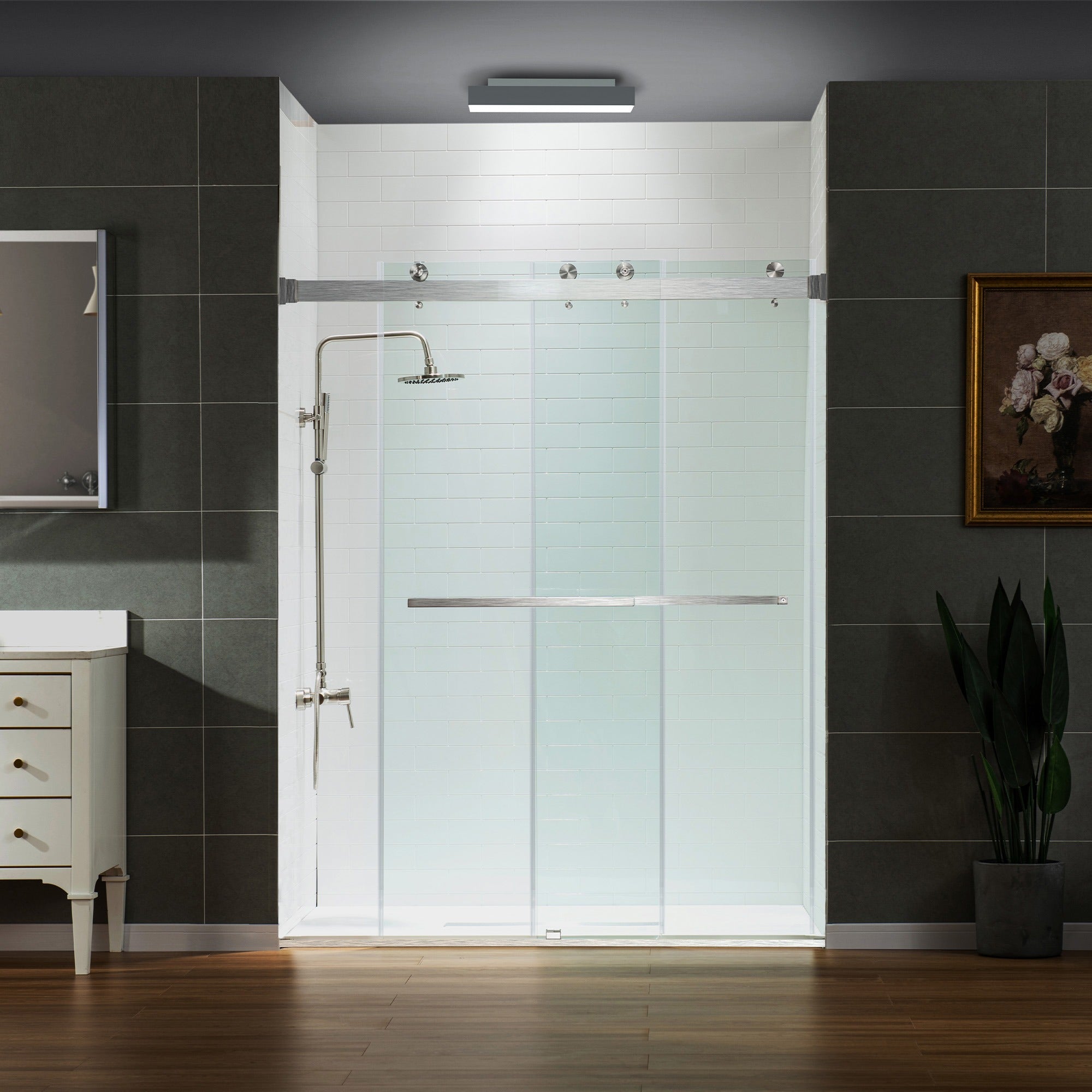 WOODBRIDGE Frameless Shower Doors 56-60" Width x 76" Height with 5/16"(8mm) Clear Tempered Glass Double Sliding with Side Seal Strips,DDS-6076