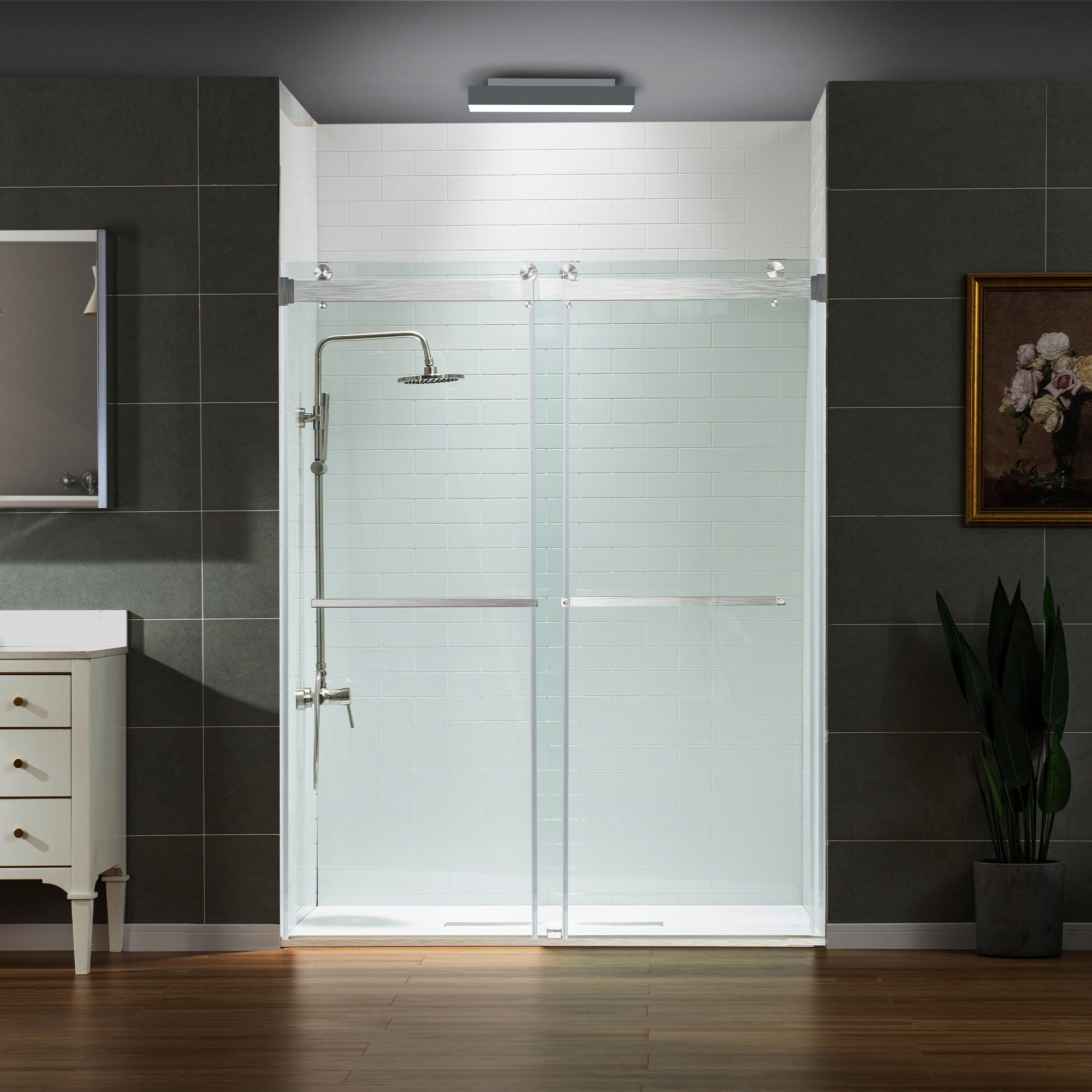 WOODBRIDGE Frameless Shower Doors 56-60" Width x 76" Height with 5/16"(8mm) Clear Tempered Glass Double Sliding with Side Seal Strips,DDS-6076