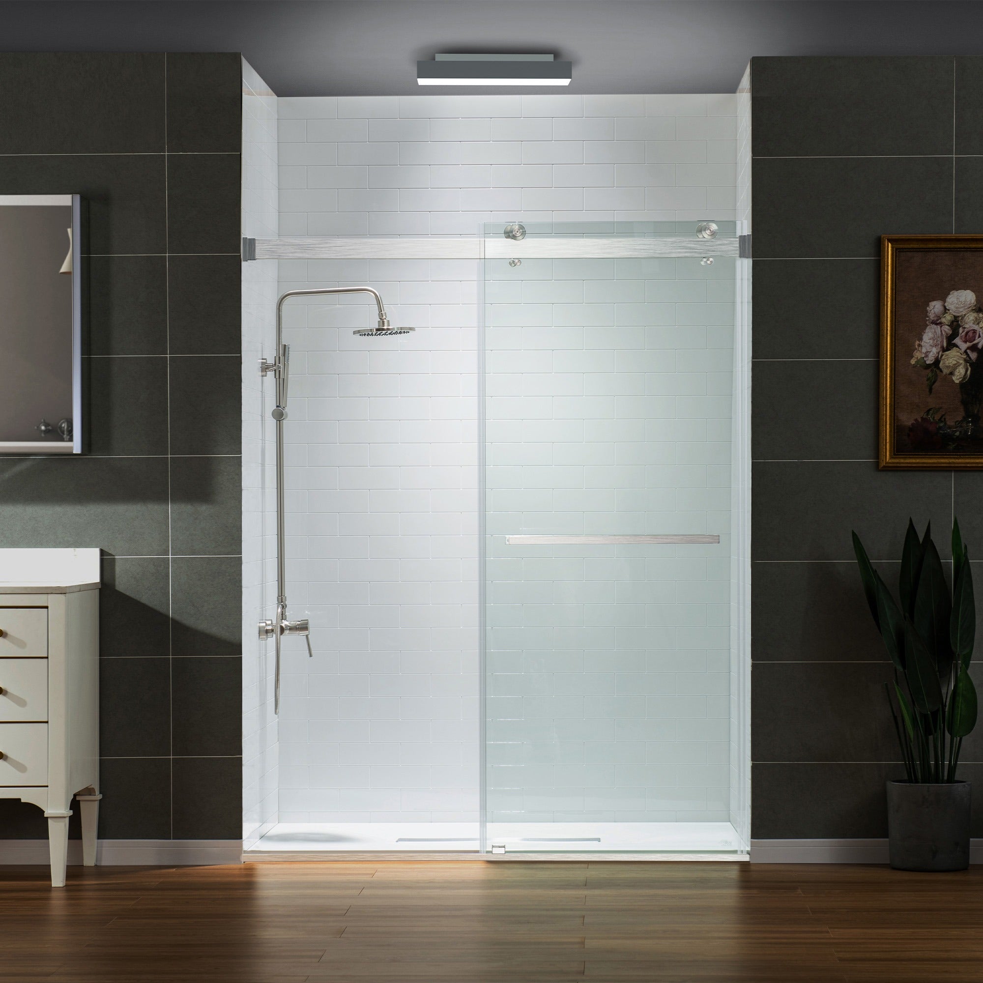 WOODBRIDGE Frameless Shower Doors 56-60" Width x 76" Height with 5/16"(8mm) Clear Tempered Glass Double Sliding with Side Seal Strips,DDS-6076