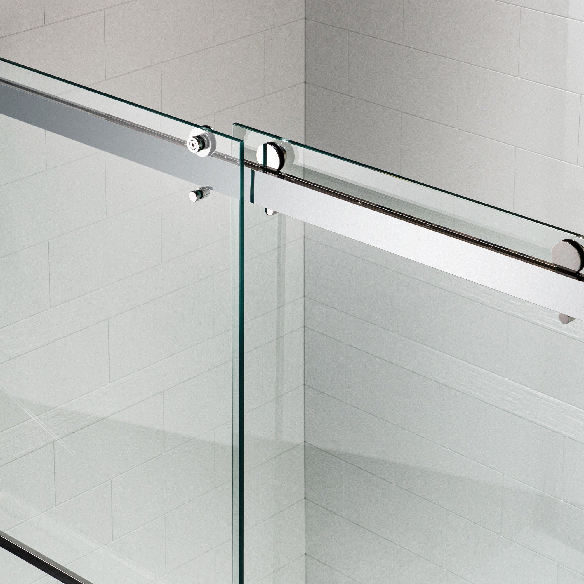 WOODBRIDGE Frameless Shower Doors 56-60" Width x 76" Height with 5/16"(8mm) Clear Tempered Glass Double Sliding with Side Seal Strips,DDS-6076