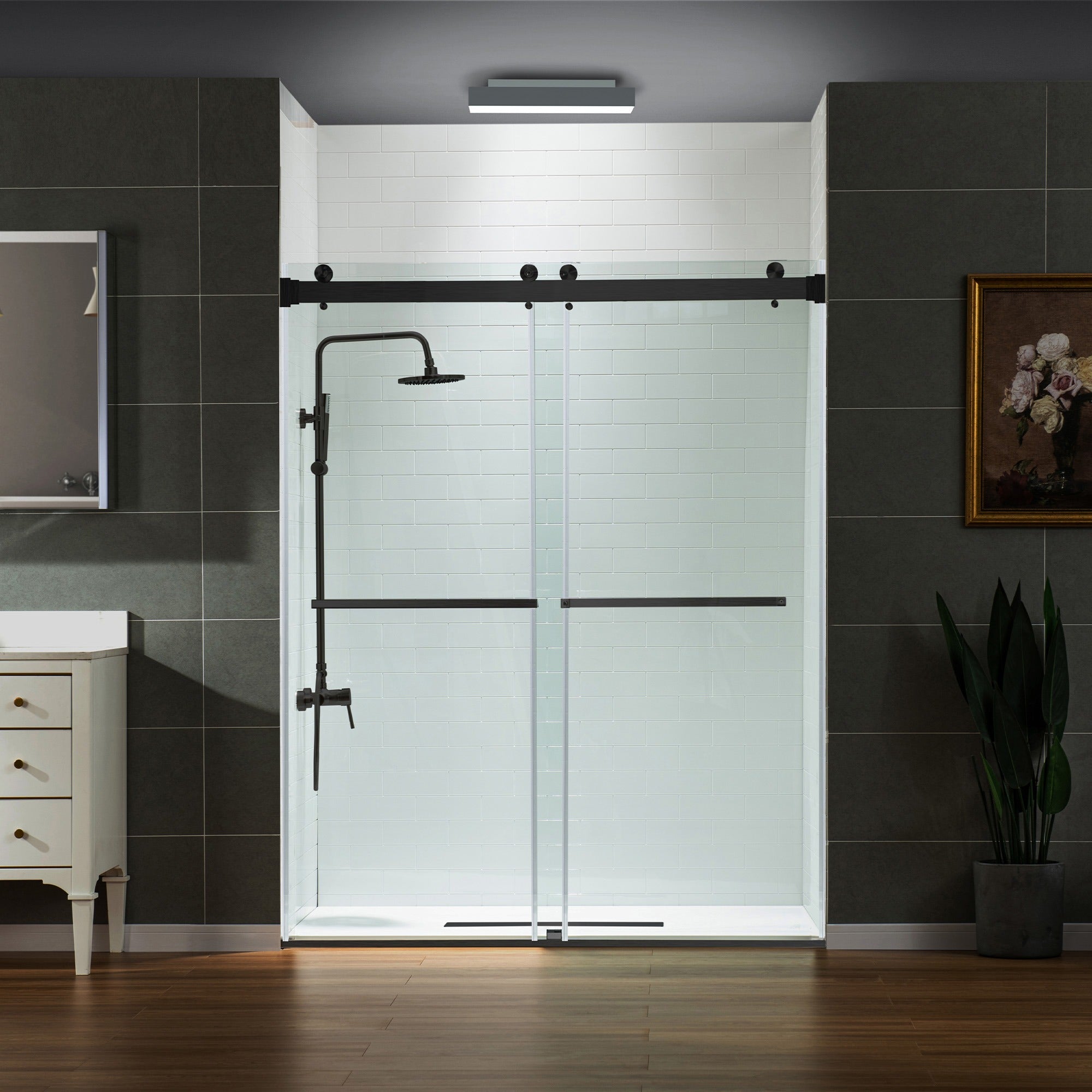 WOODBRIDGE Frameless Shower Doors 56-60" Width x 76" Height with 5/16"(8mm) Clear Tempered Glass Double Sliding with Side Seal Strips,DDS-6076